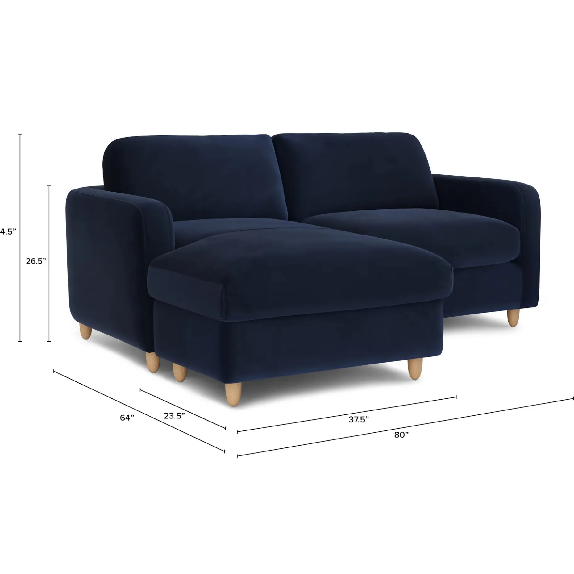 Vati 80" Velvet Left Storage Sectional - Natural Oak and Hale Ink