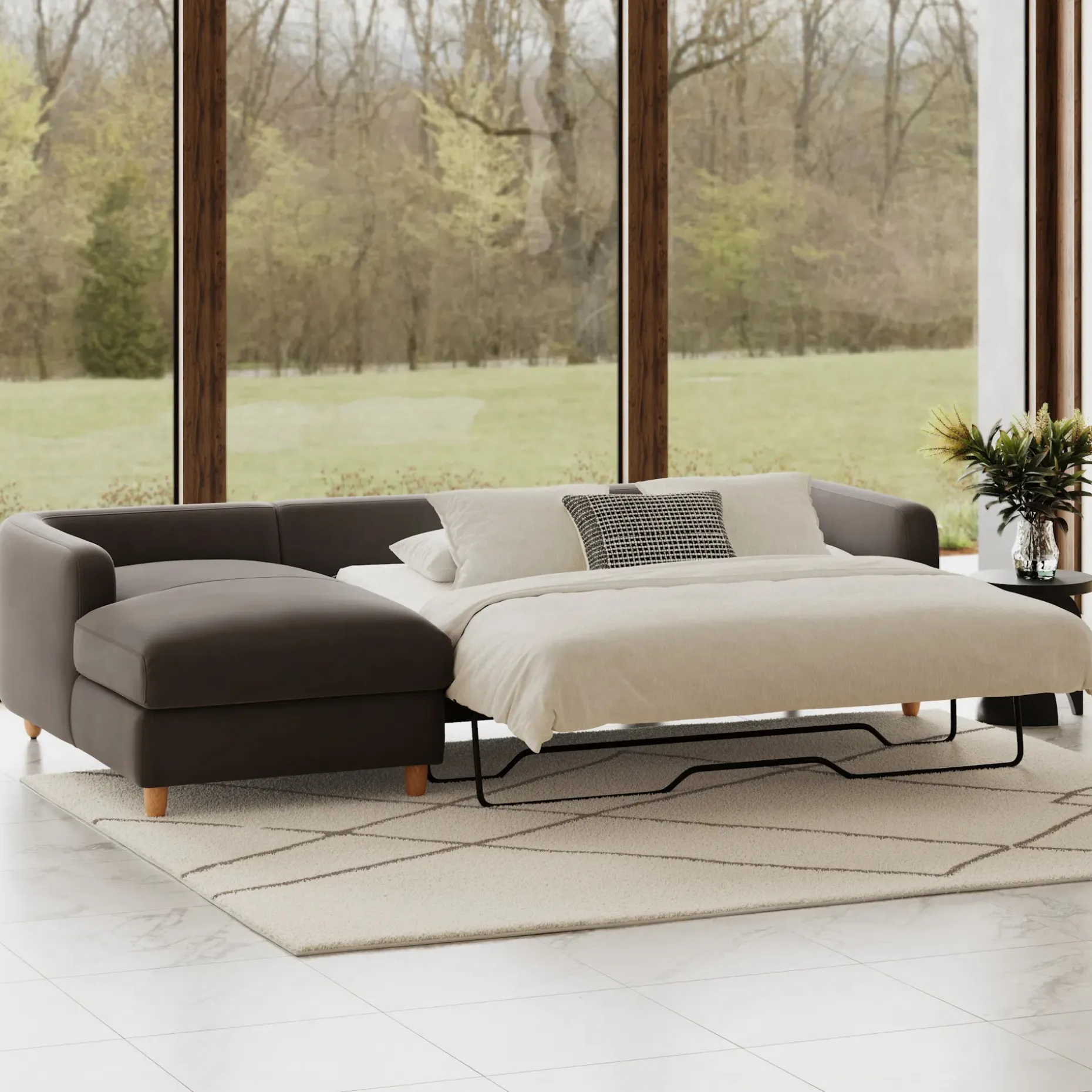 Vati 114" Velvet Left Storage Sleeper Sectional - Hale Warm Gray