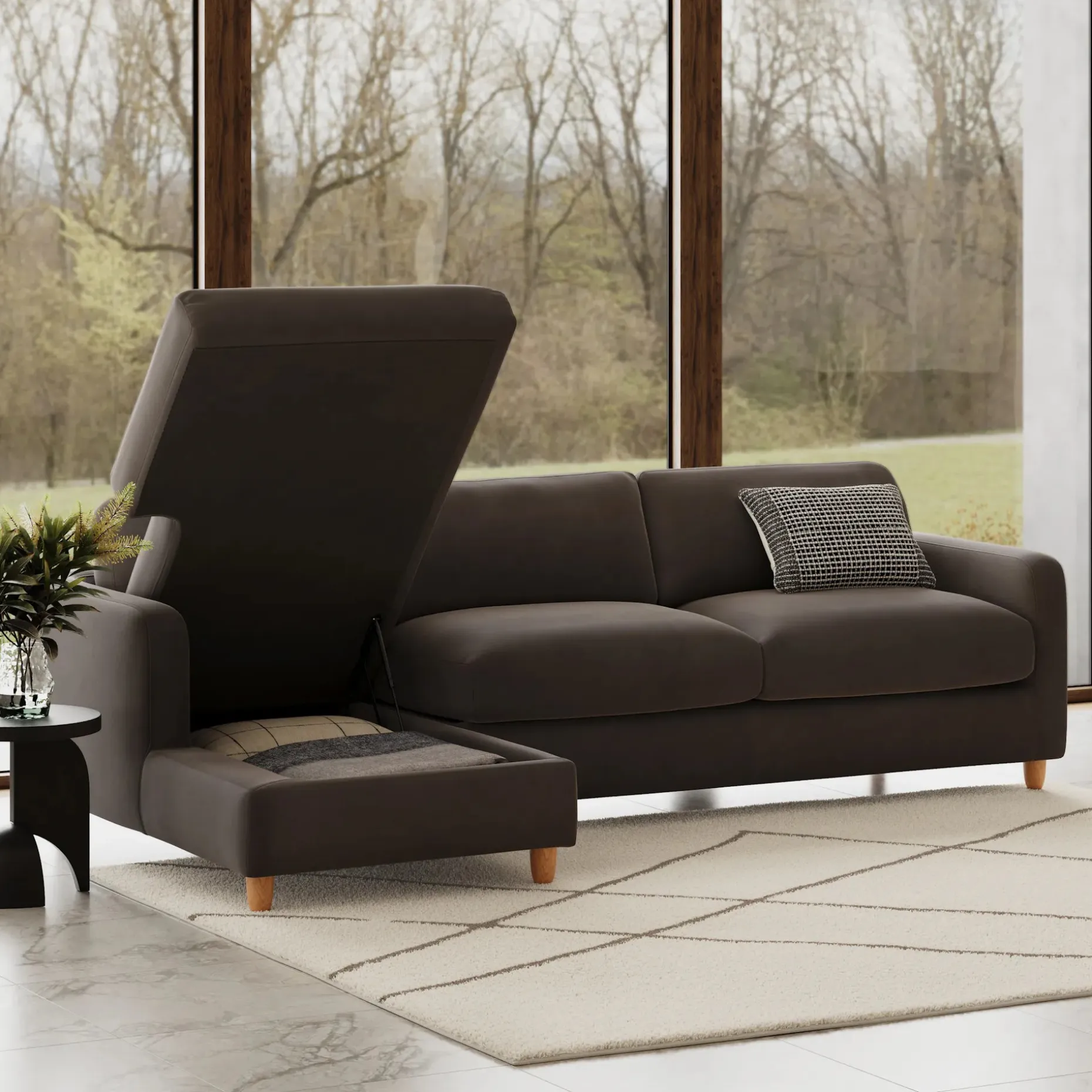 Vati 114" Velvet Left Storage Sleeper Sectional - Hale Warm Gray