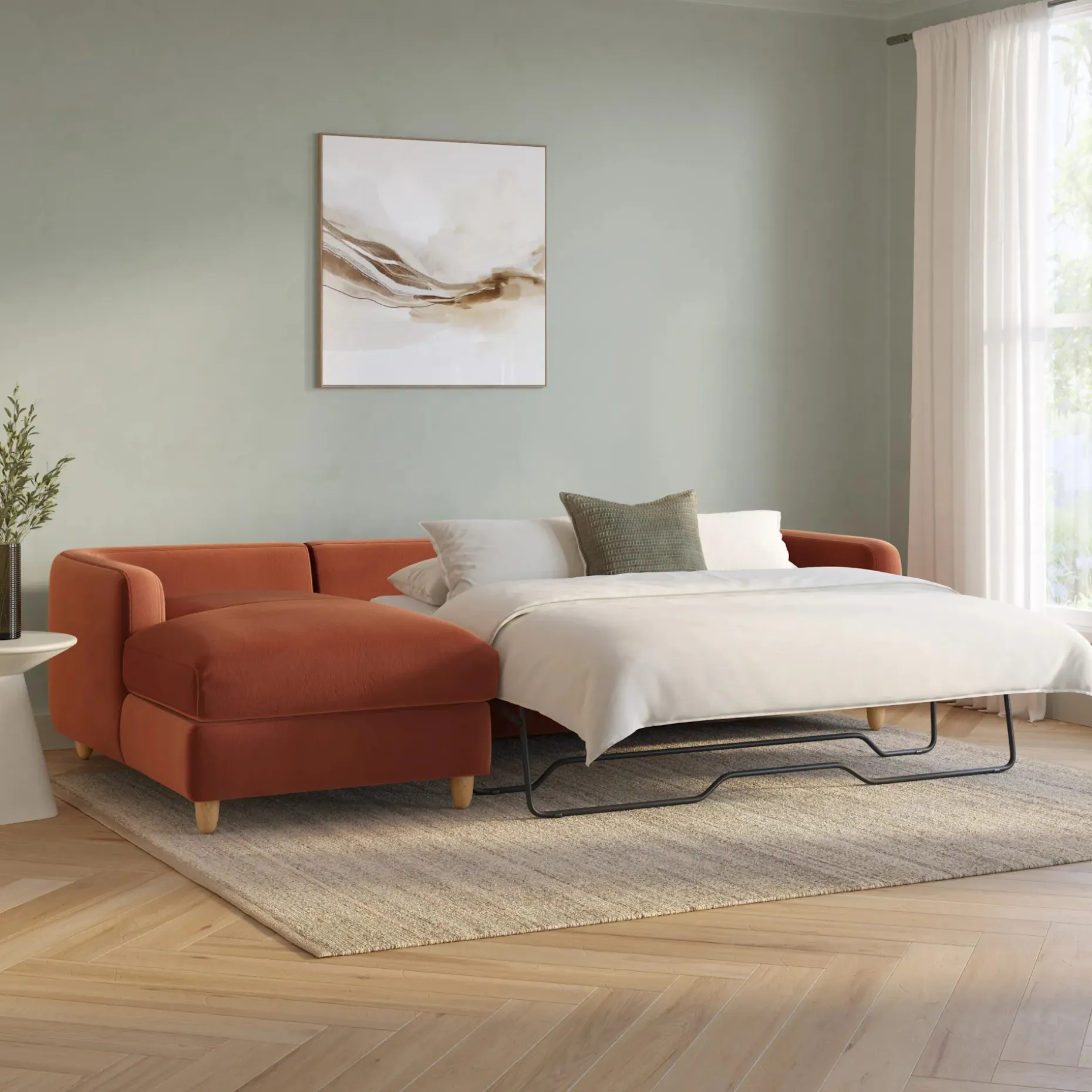 Vati 114" Velvet Left Storage Sleeper Sectional - Hale Rust