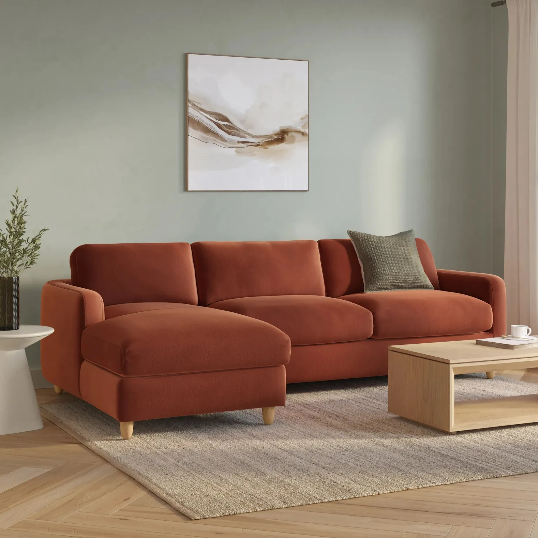 Vati 114" Velvet Left Storage Sleeper Sectional - Hale Rust