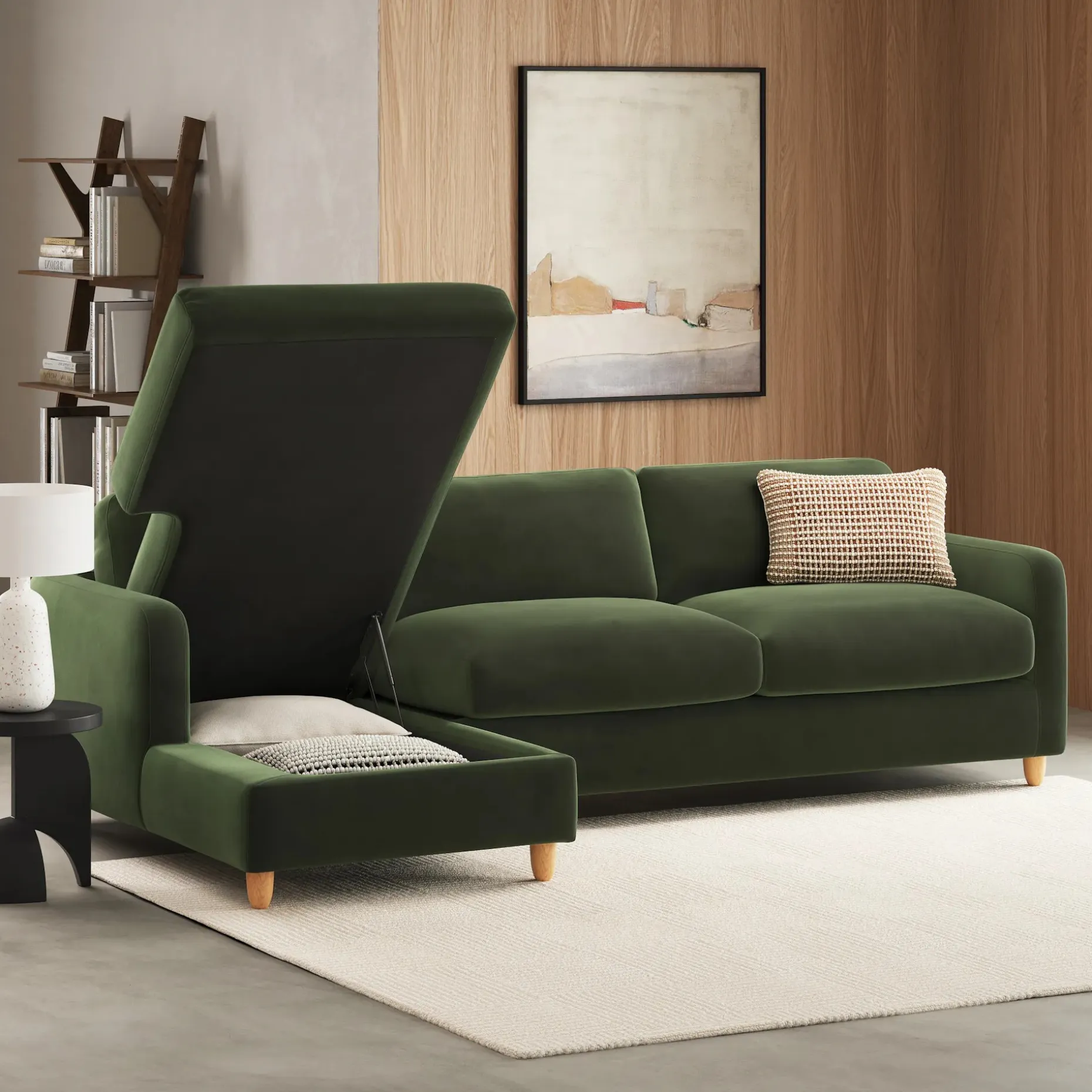 Vati 114" Velvet Left Storage Sleeper Sectional - Hale Fir Green