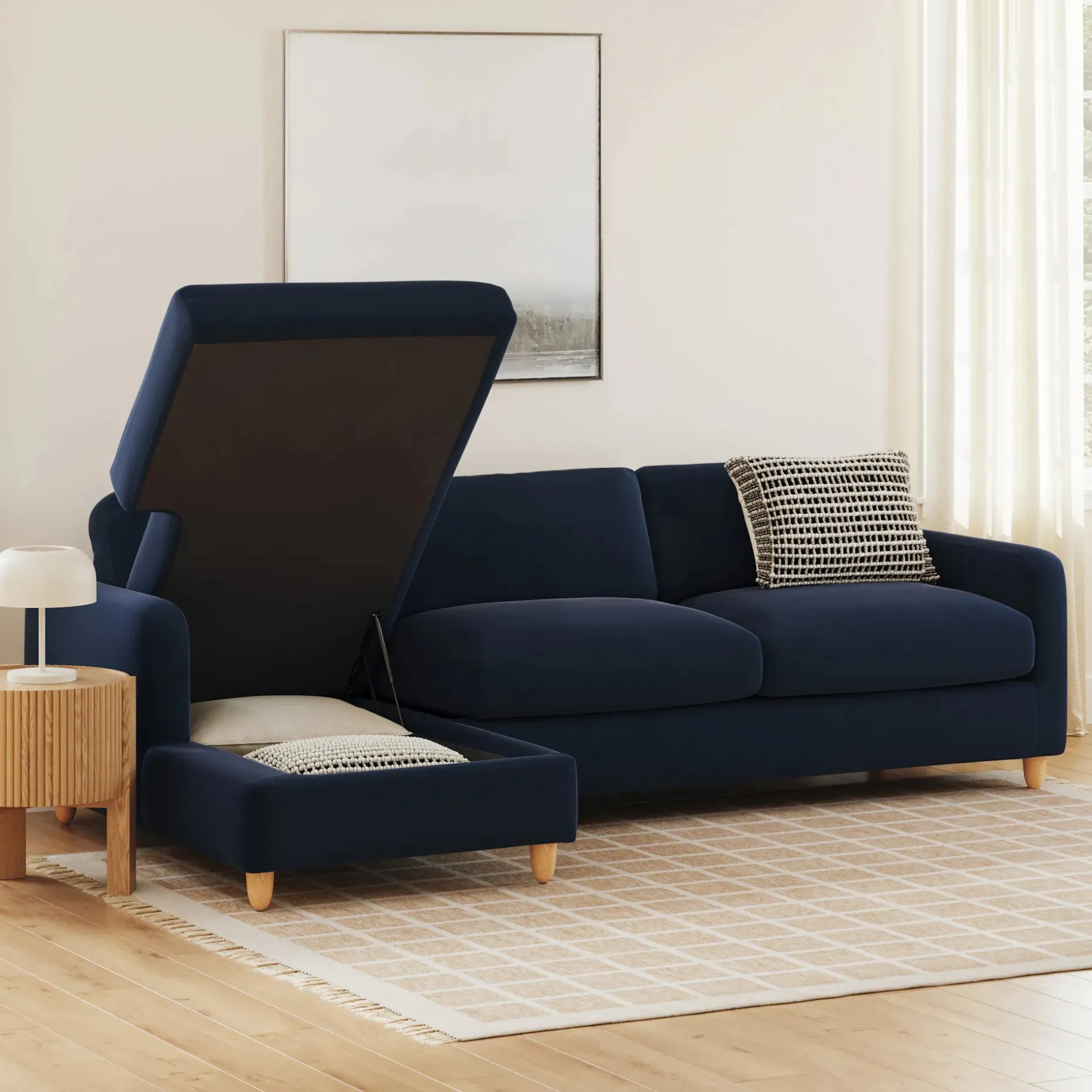 Vati 114" Velvet Left Storage Sleeper Sectional - Hale Ink