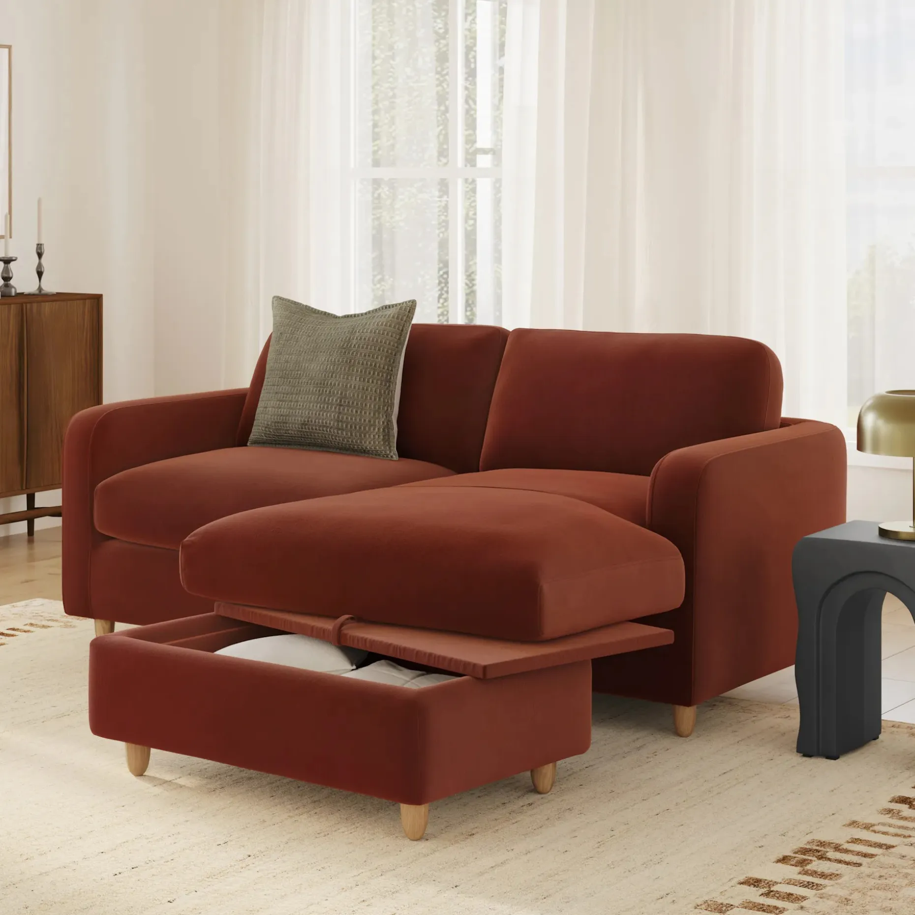 Vati 80" Velvet Right Storage Sectional - Hale Rust