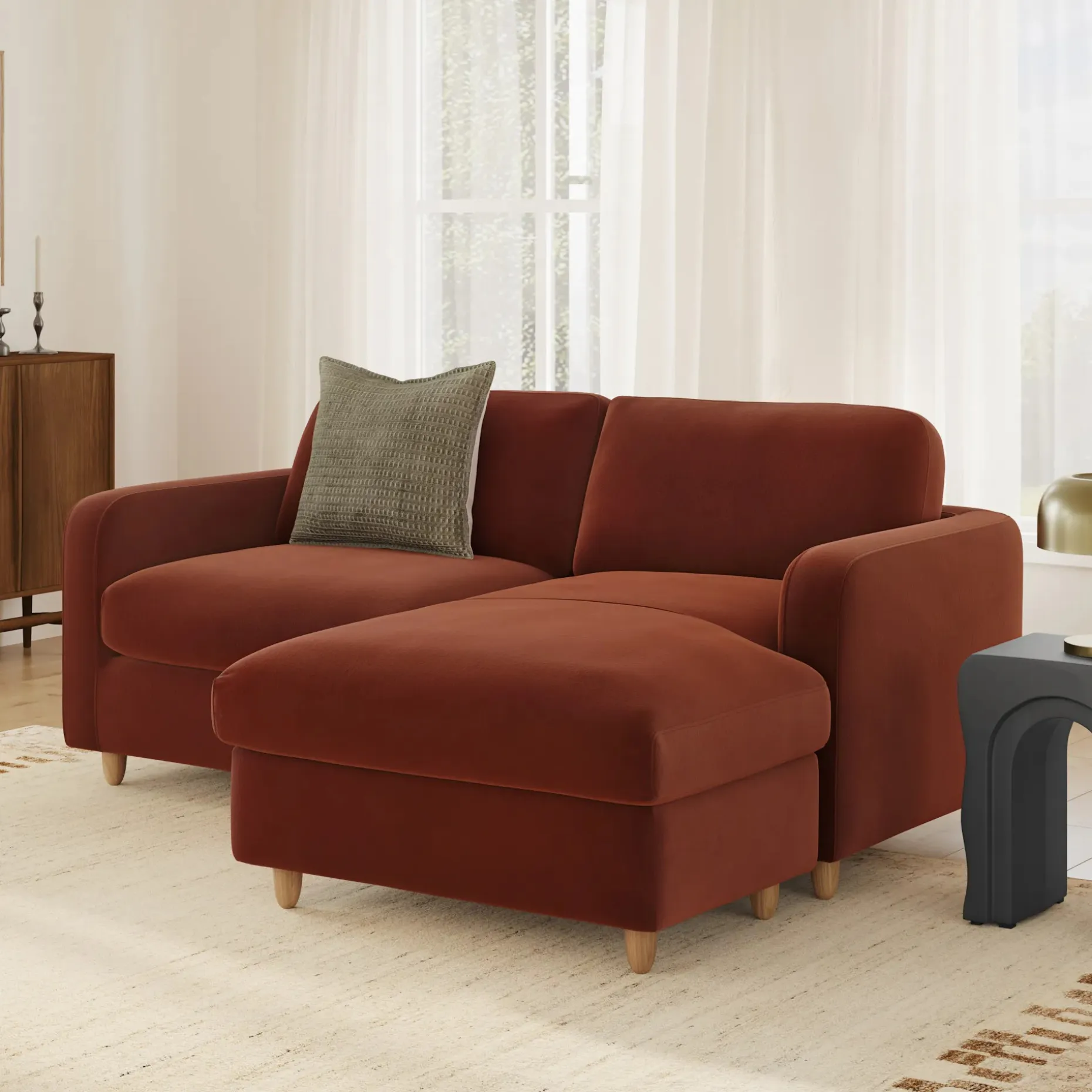 Vati 80" Velvet Right Storage Sectional - Hale Rust