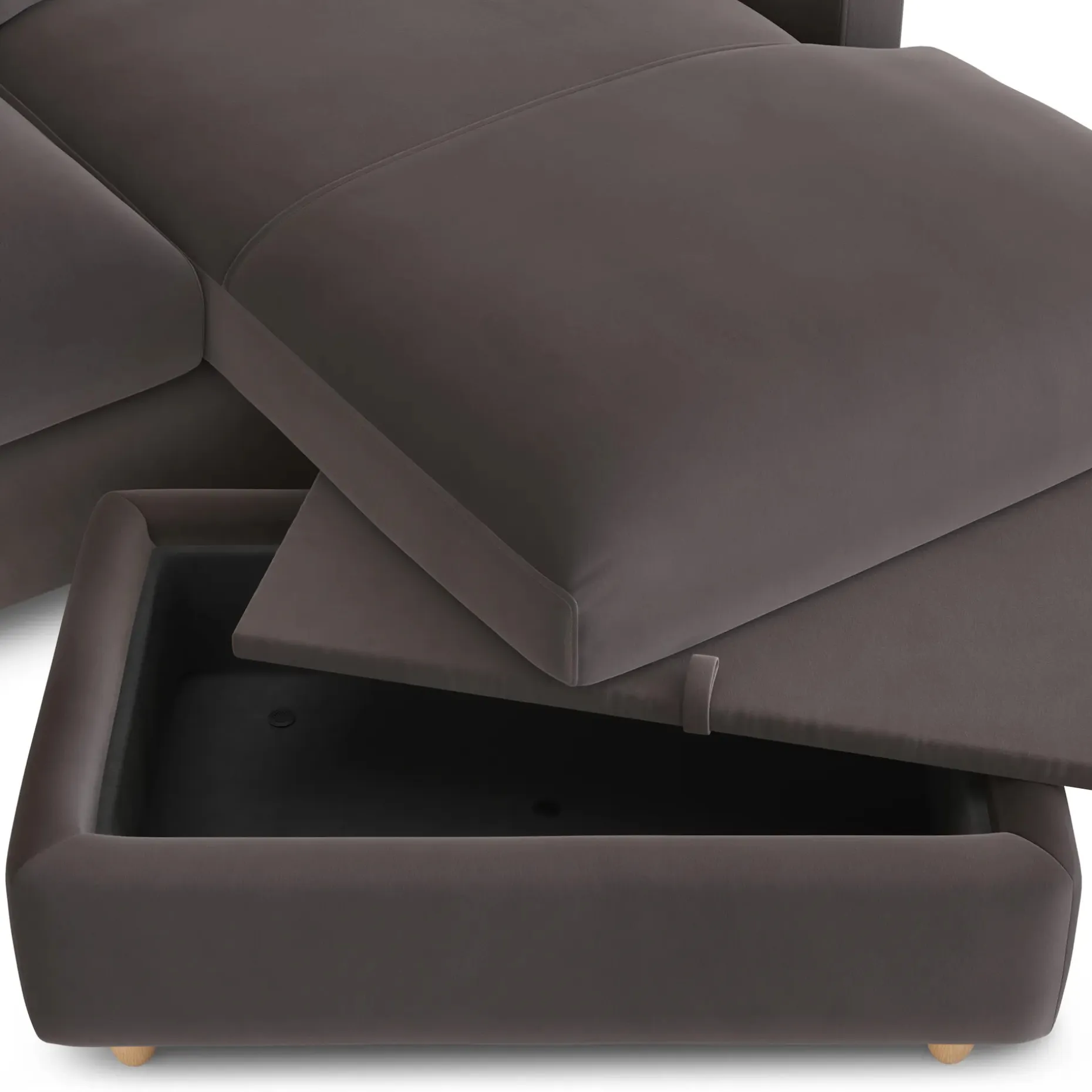 Vati 80" Velvet Right Storage Sectional - Natural Oak and Hale Warm Gray