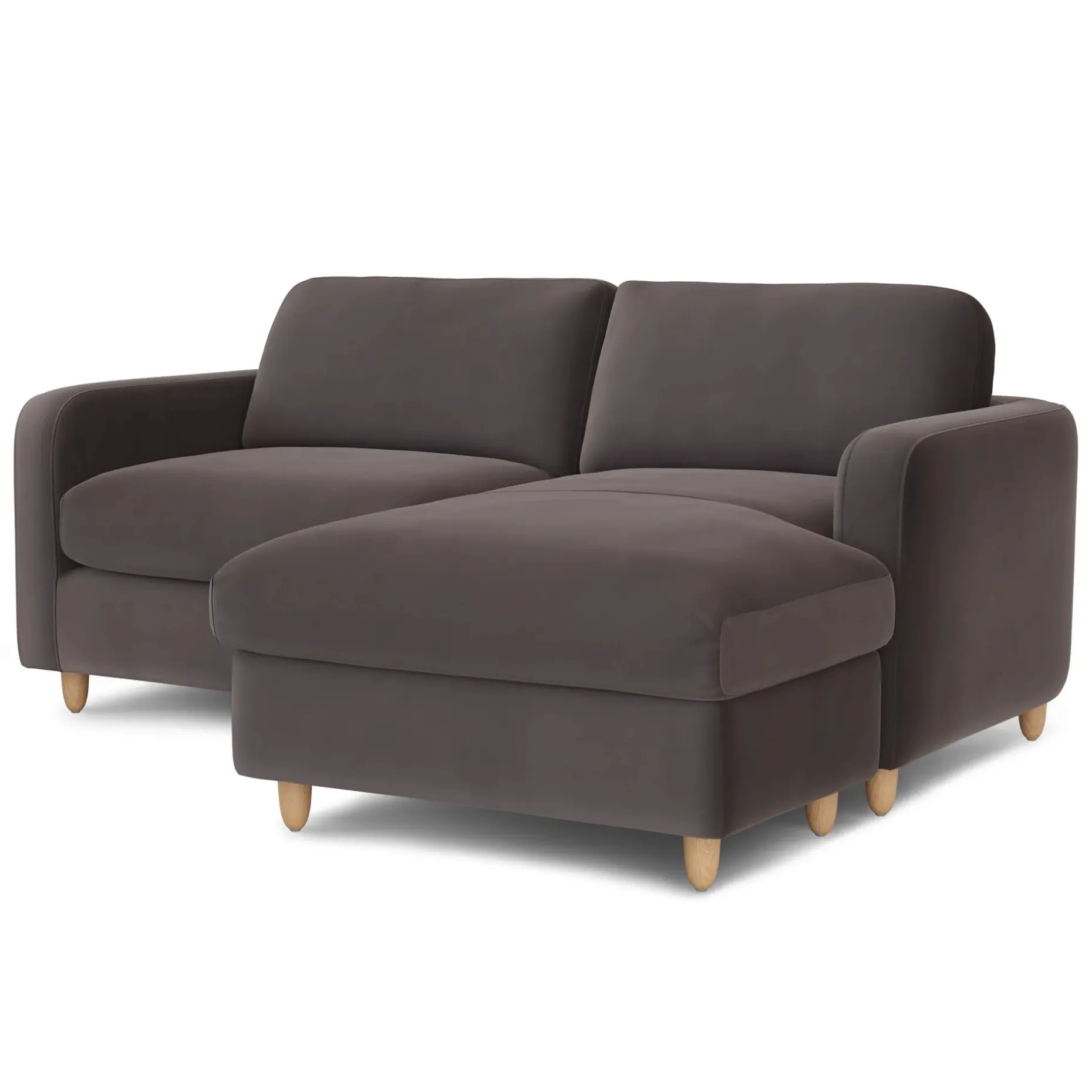 Vati 80" Velvet Right Storage Sectional - Natural Oak and Hale Warm Gray