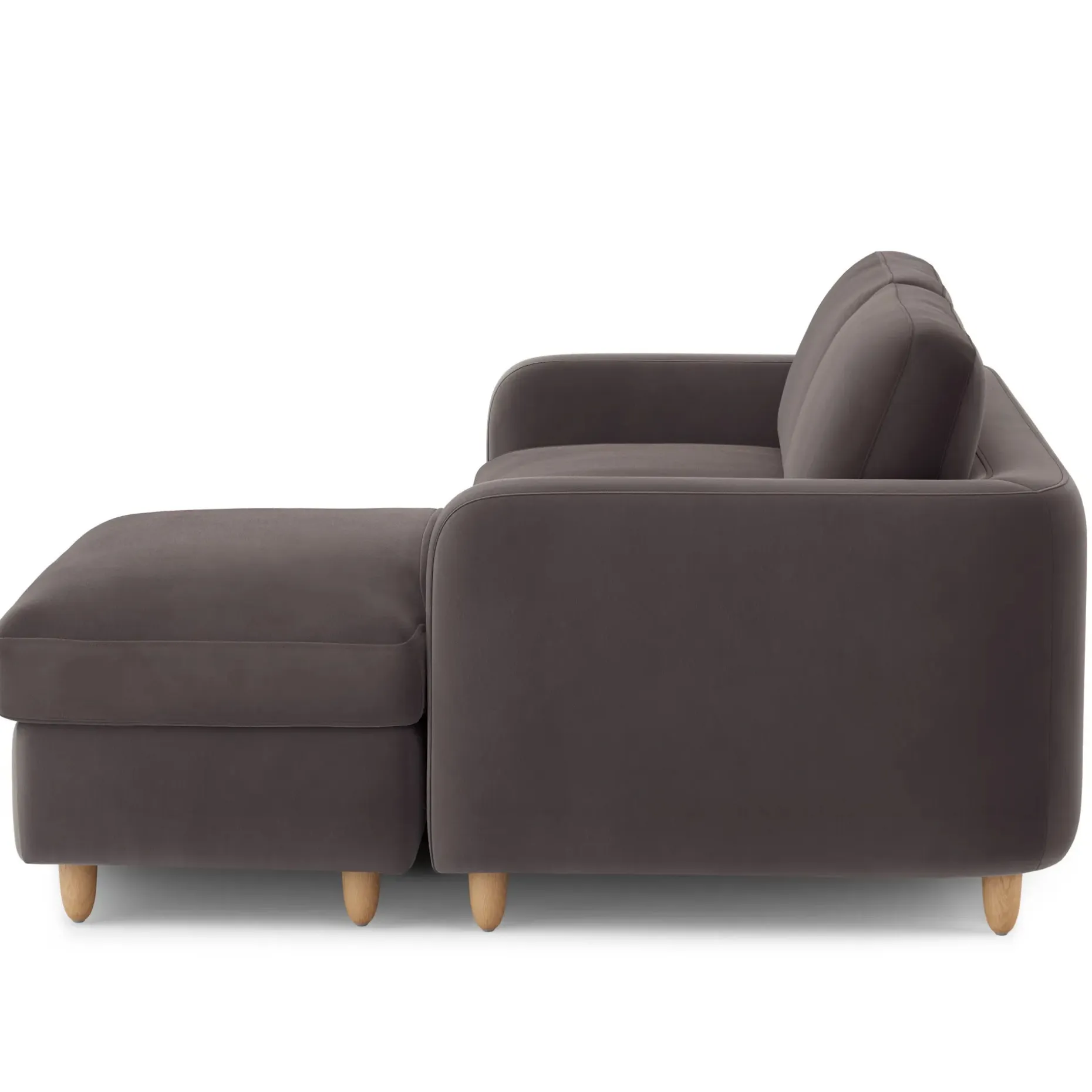 Vati 80" Velvet Right Storage Sectional - Natural Oak and Hale Warm Gray