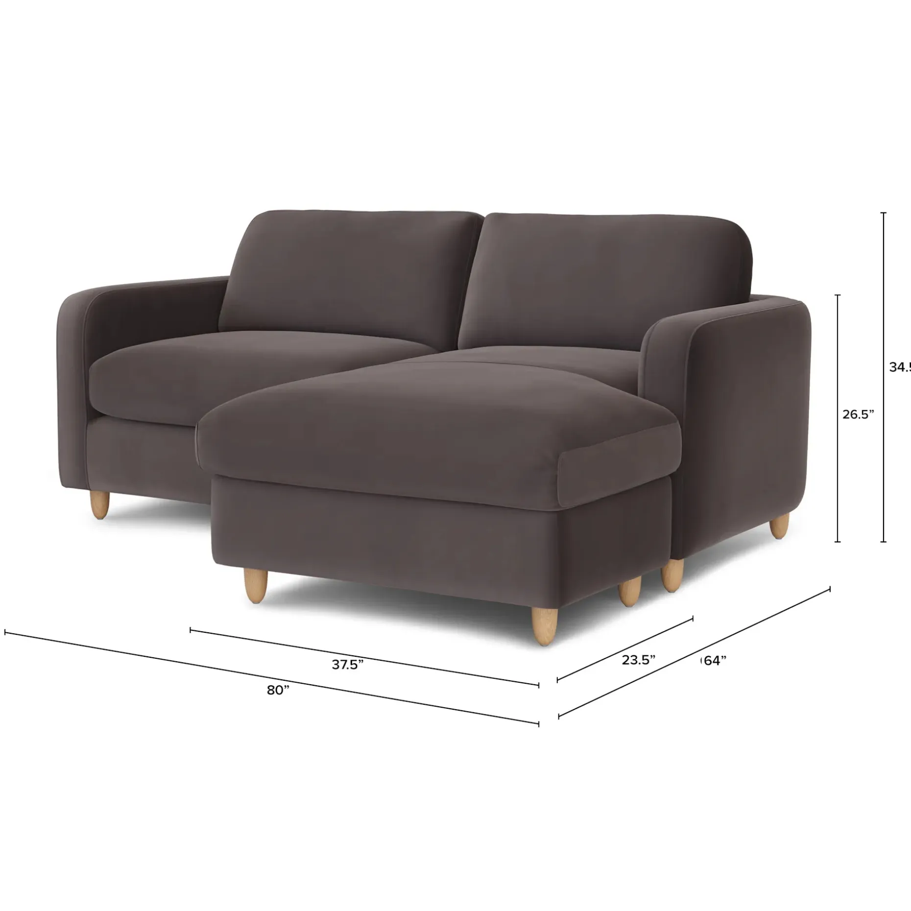 Vati 80" Velvet Right Storage Sectional - Natural Oak and Hale Warm Gray