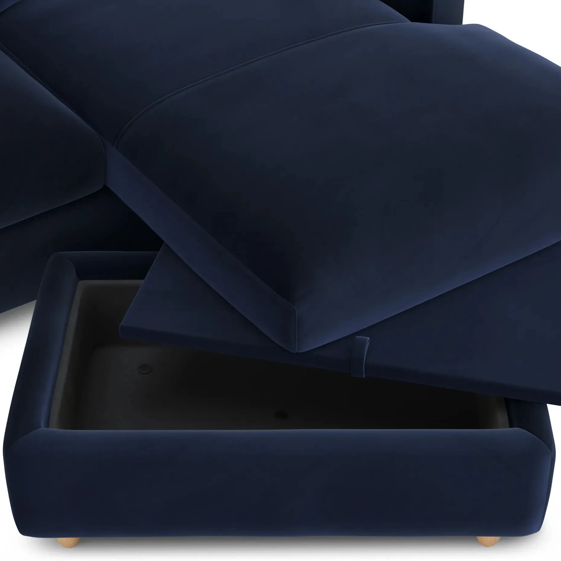 Vati 80" Velvet Right Storage Sectional - Natural Oak and Hale Ink