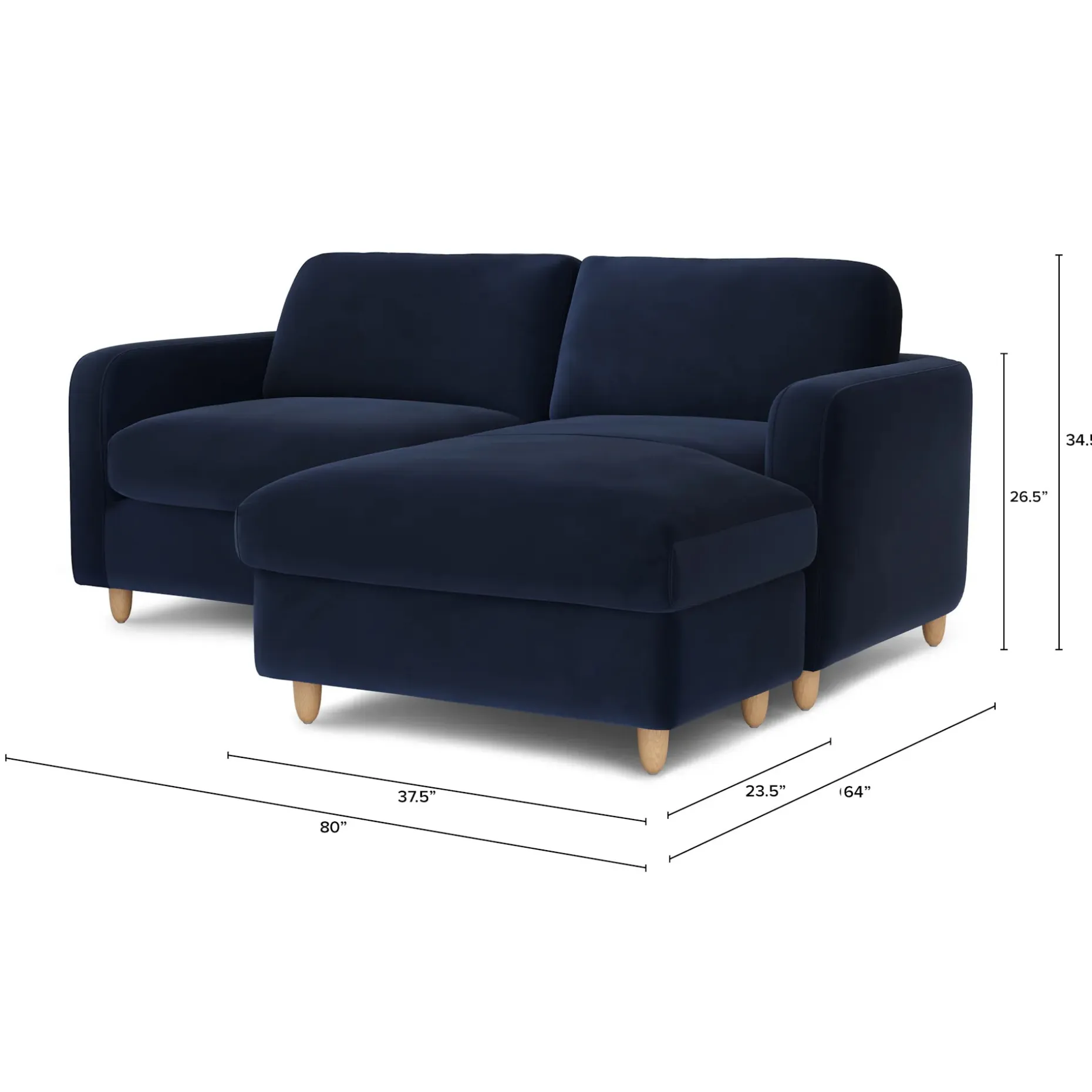 Vati 80" Velvet Right Storage Sectional - Natural Oak and Hale Ink