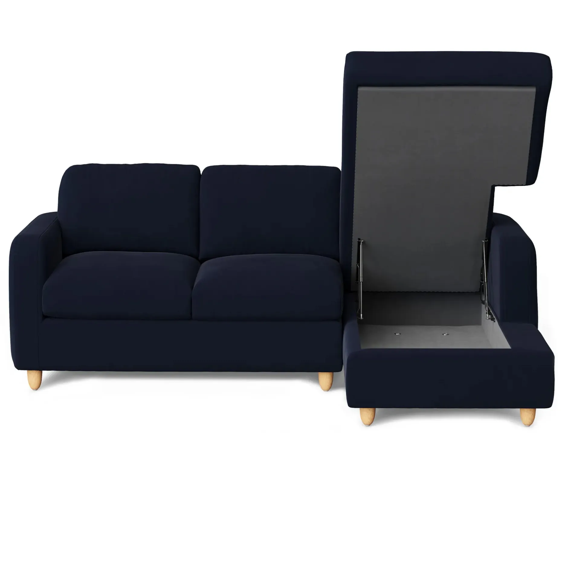 Vati 90.5" Velvet Right Storage Sectional - Natural Oak and Hale Ink