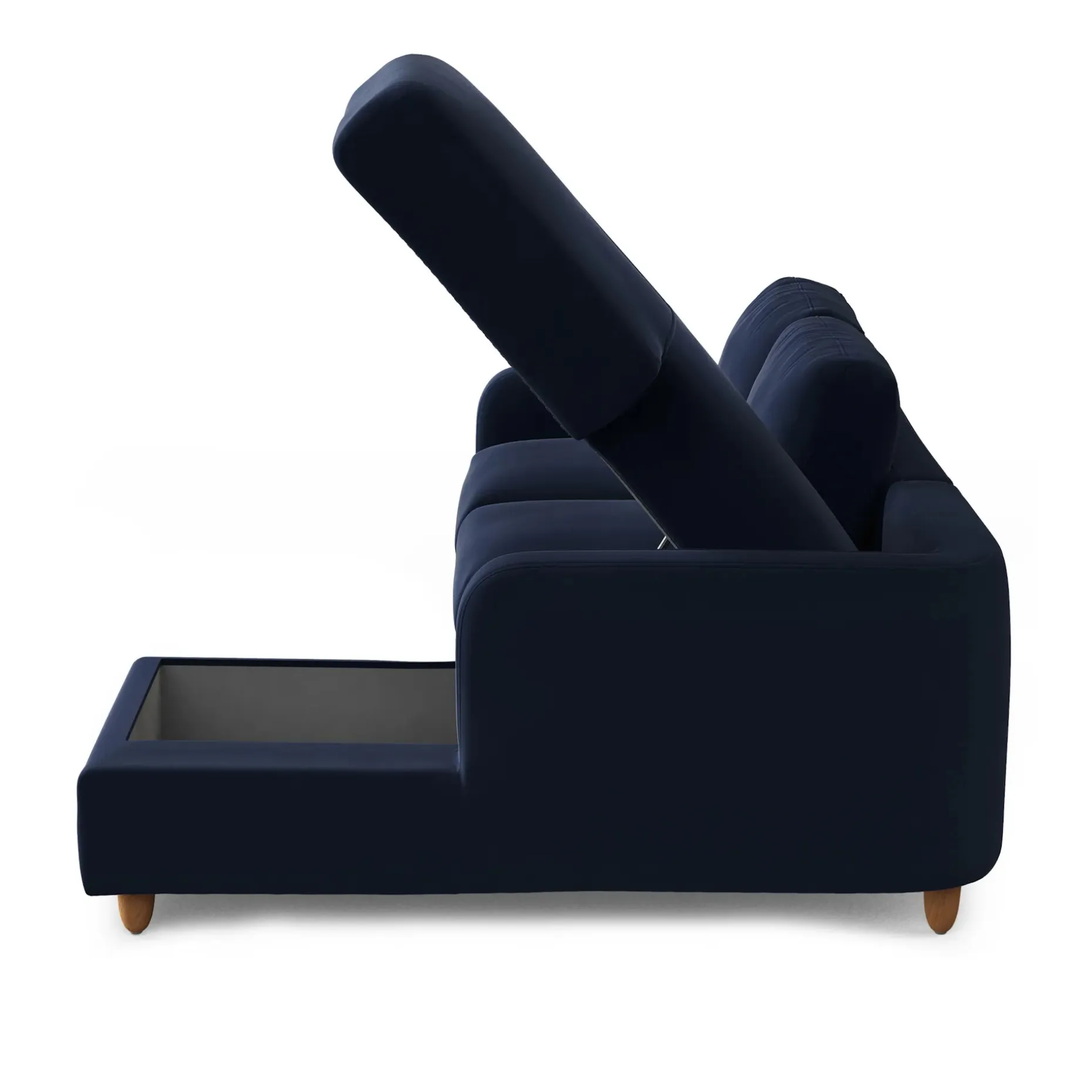 Vati 90.5" Velvet Right Storage Sectional - Natural Oak and Hale Ink