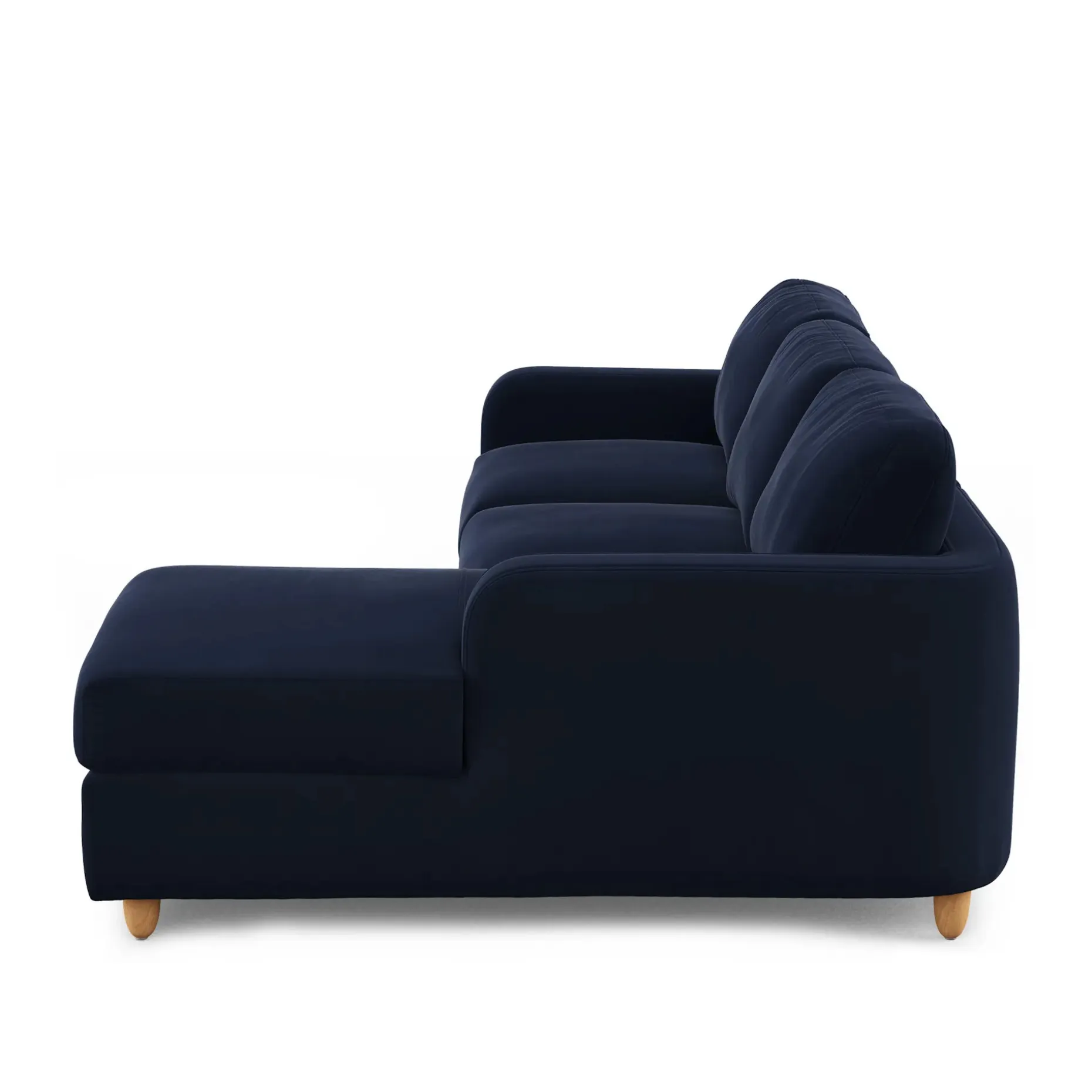 Vati 90.5" Velvet Right Storage Sectional - Natural Oak and Hale Ink