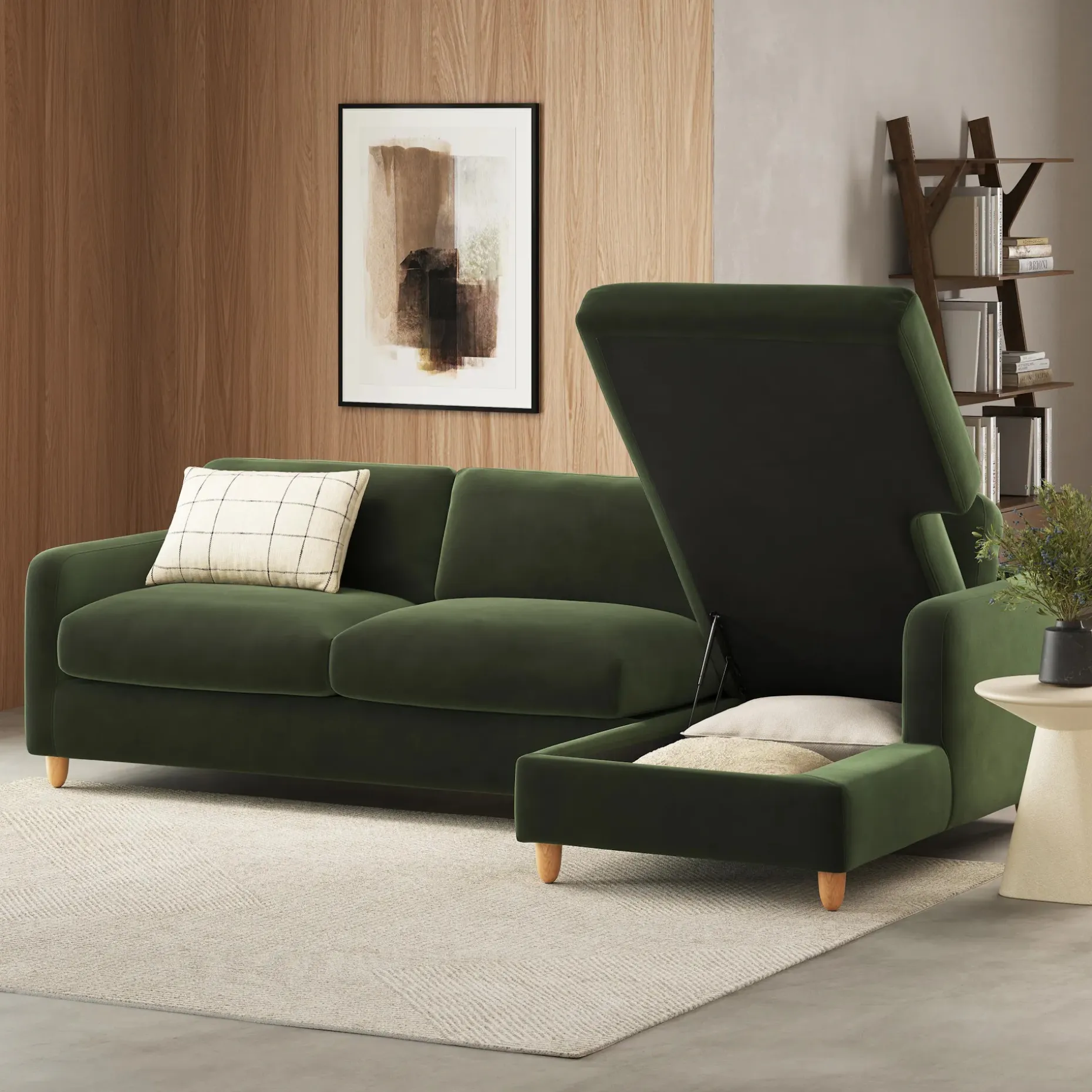 Vati 114" Velvet Right Storage Sleeper Sectional - Hale Fir Green