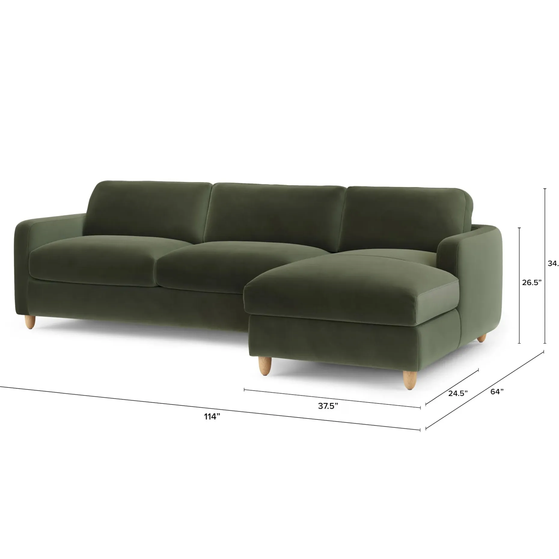 Vati 114" Velvet Right Storage Sleeper Sectional - Hale Fir Green