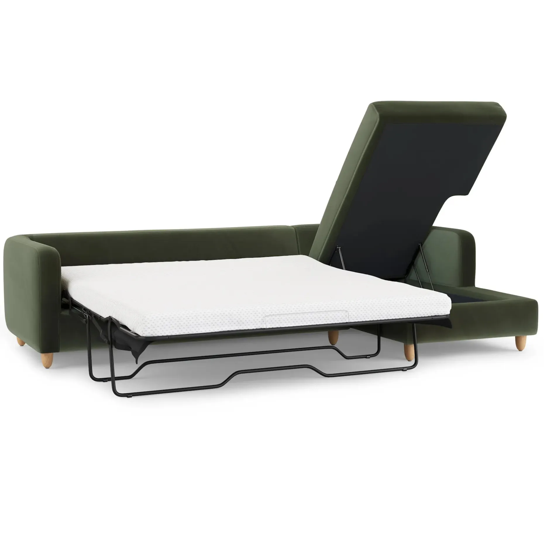 Vati 114" Velvet Right Storage Sleeper Sectional - Hale Fir Green