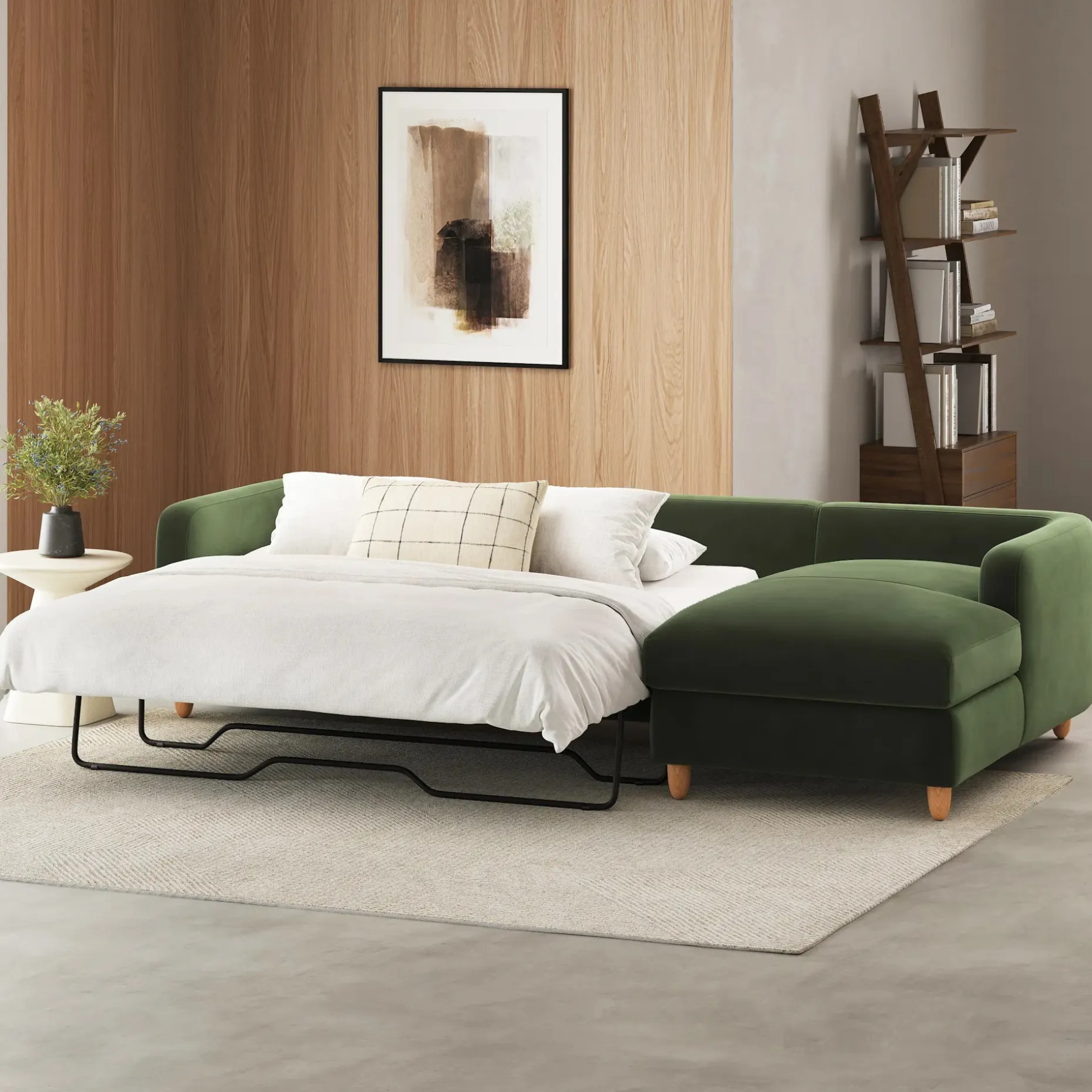 Vati 114" Velvet Right Storage Sleeper Sectional - Hale Fir Green