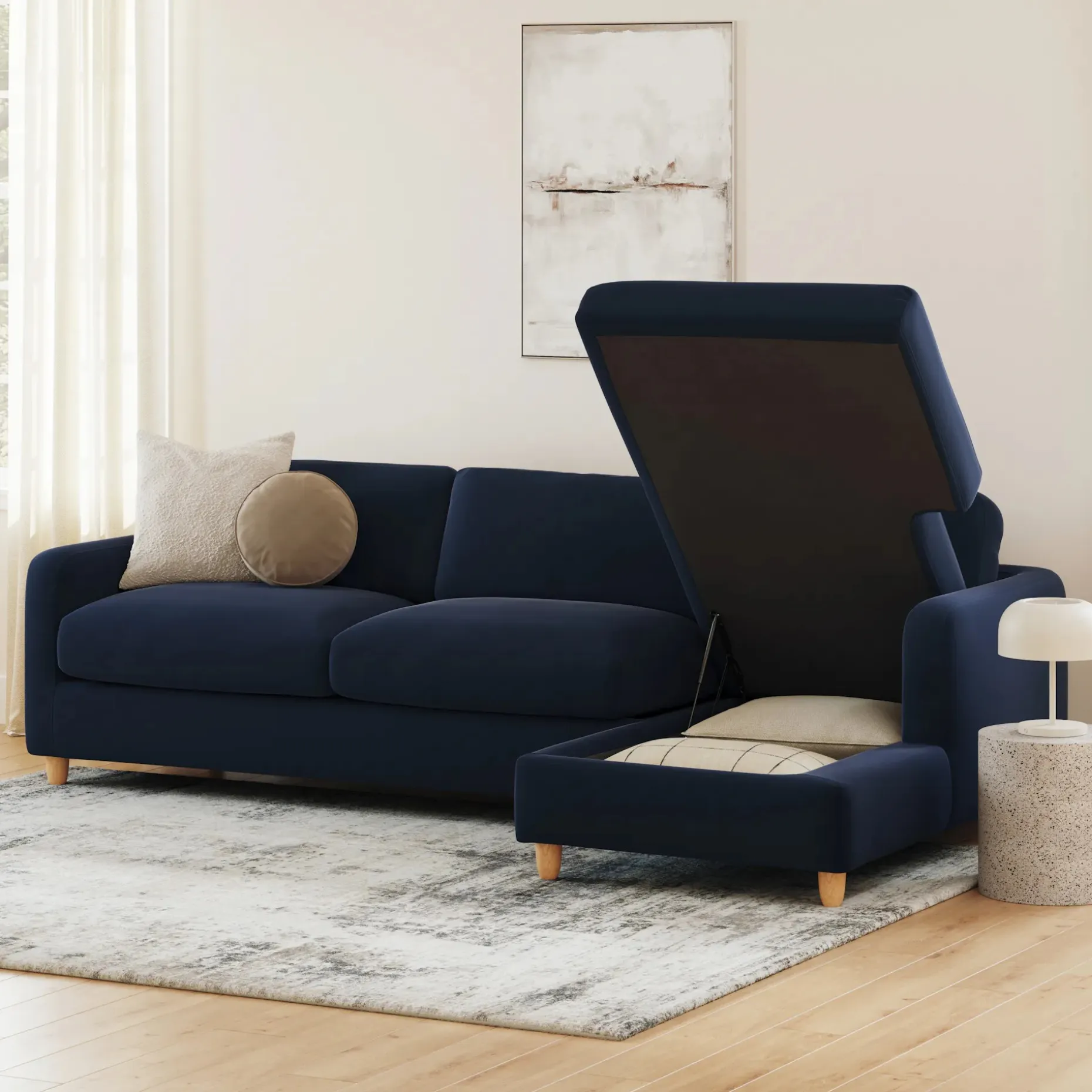 Vati 114" Velvet Right Storage Sleeper Sectional - Hale Ink