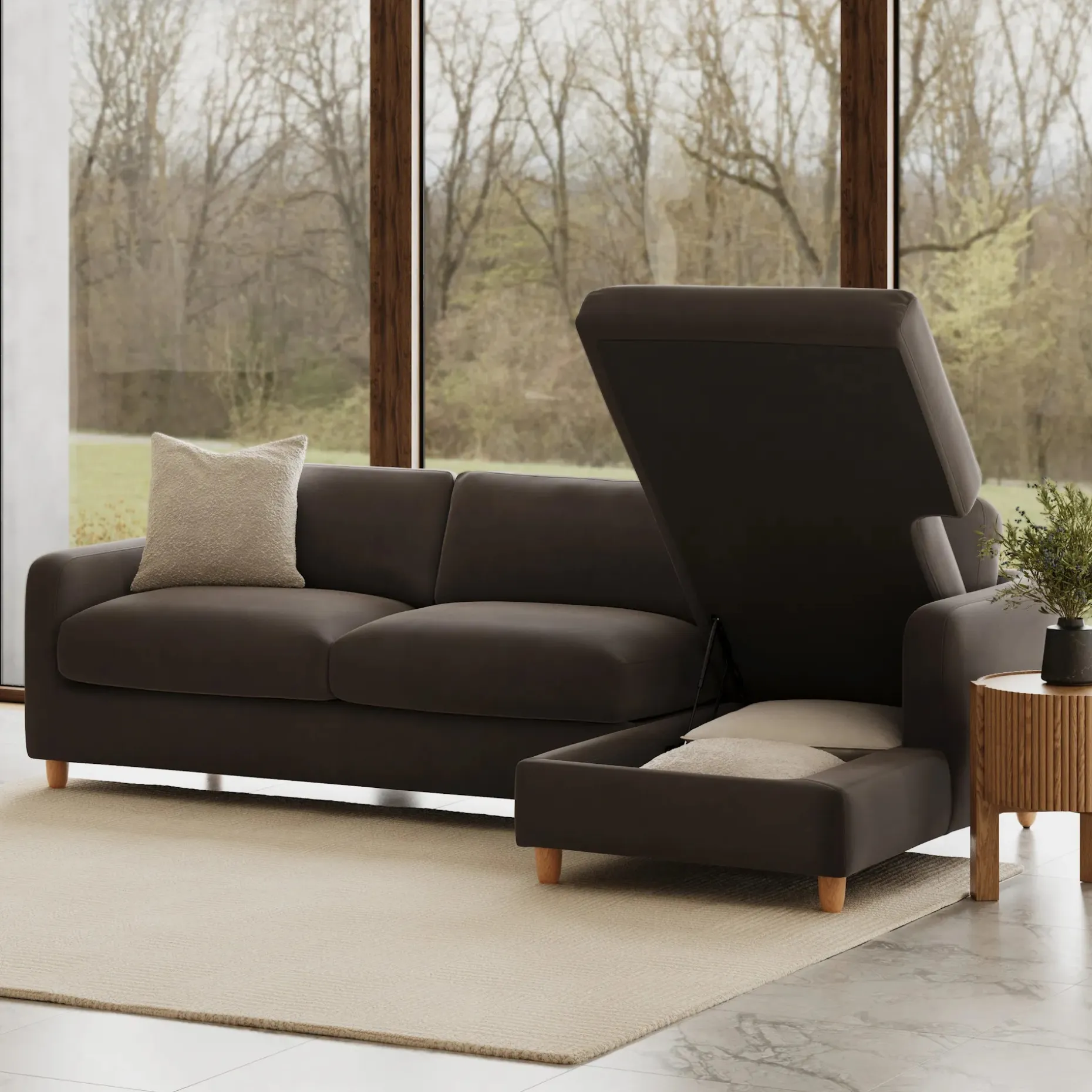 Vati 114" Velvet Right Storage Sleeper Sectional - Hale Warm Gray