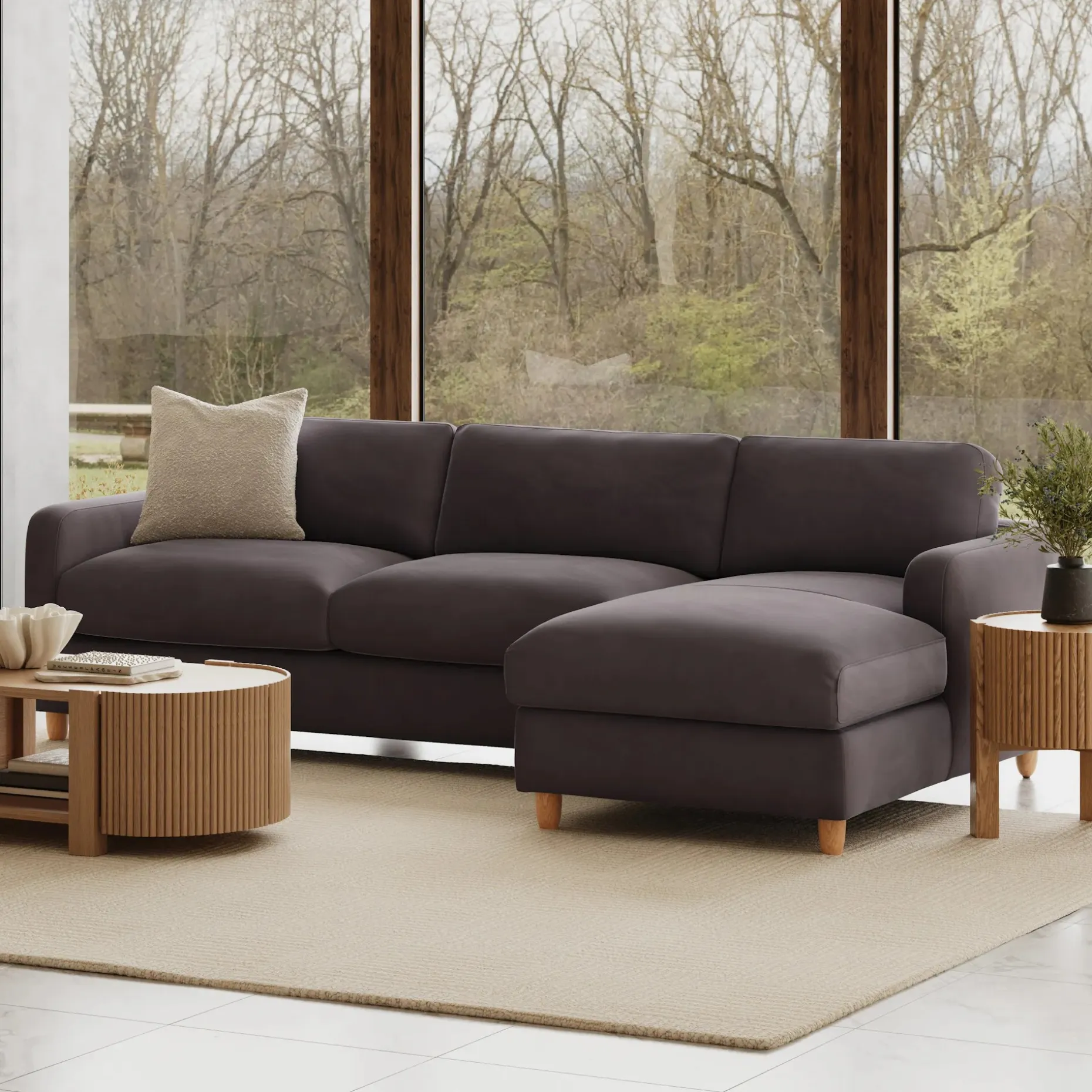 Vati 114" Velvet Right Storage Sleeper Sectional - Hale Warm Gray