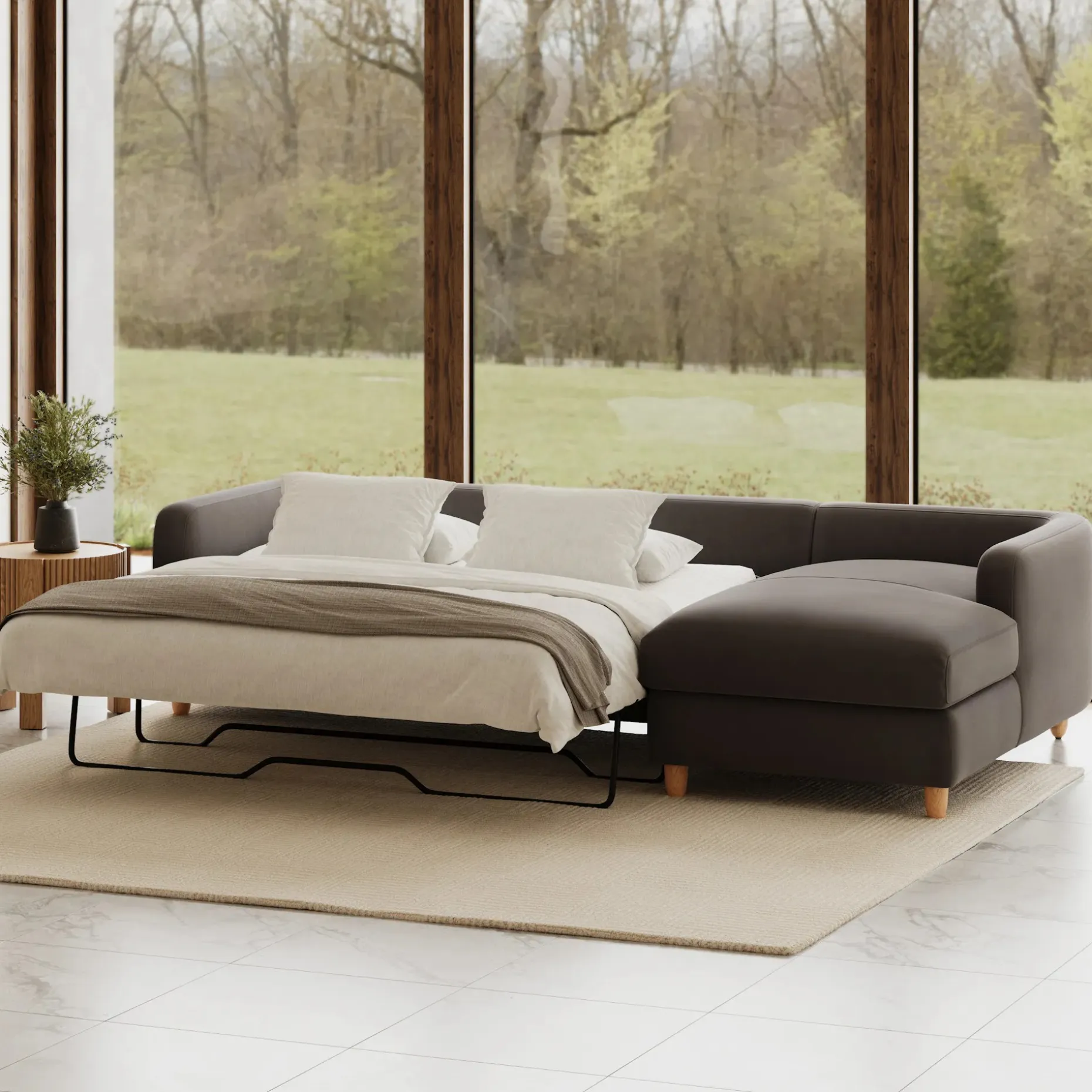 Vati 114" Velvet Right Storage Sleeper Sectional - Hale Warm Gray
