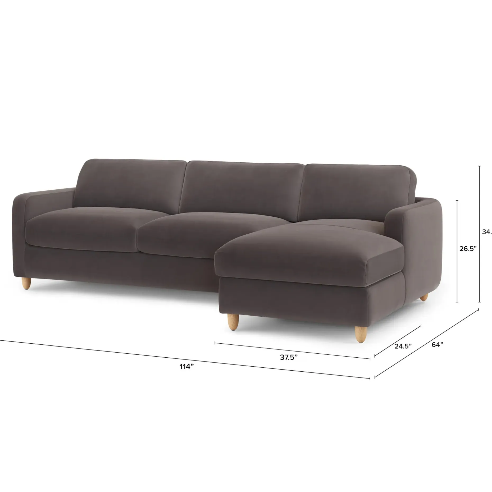Vati 114" Velvet Right Storage Sleeper Sectional - Hale Warm Gray
