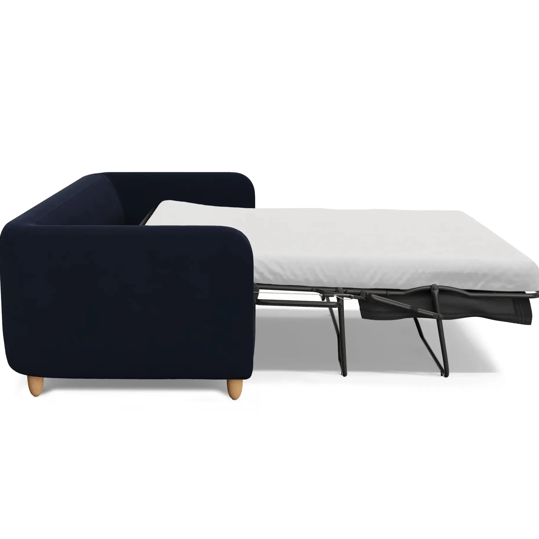 Vati 80" Velvet Sofa Bed - Natural Oak and Hale Ink