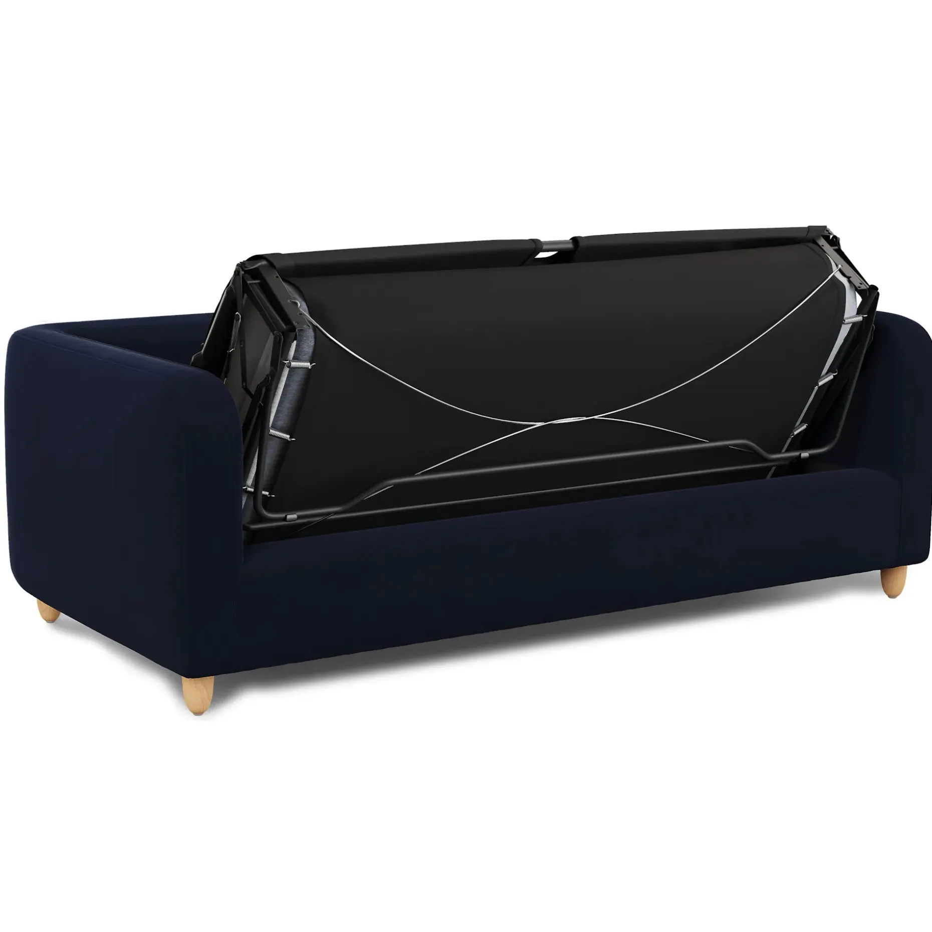 Vati 80" Velvet Sofa Bed - Natural Oak and Hale Ink