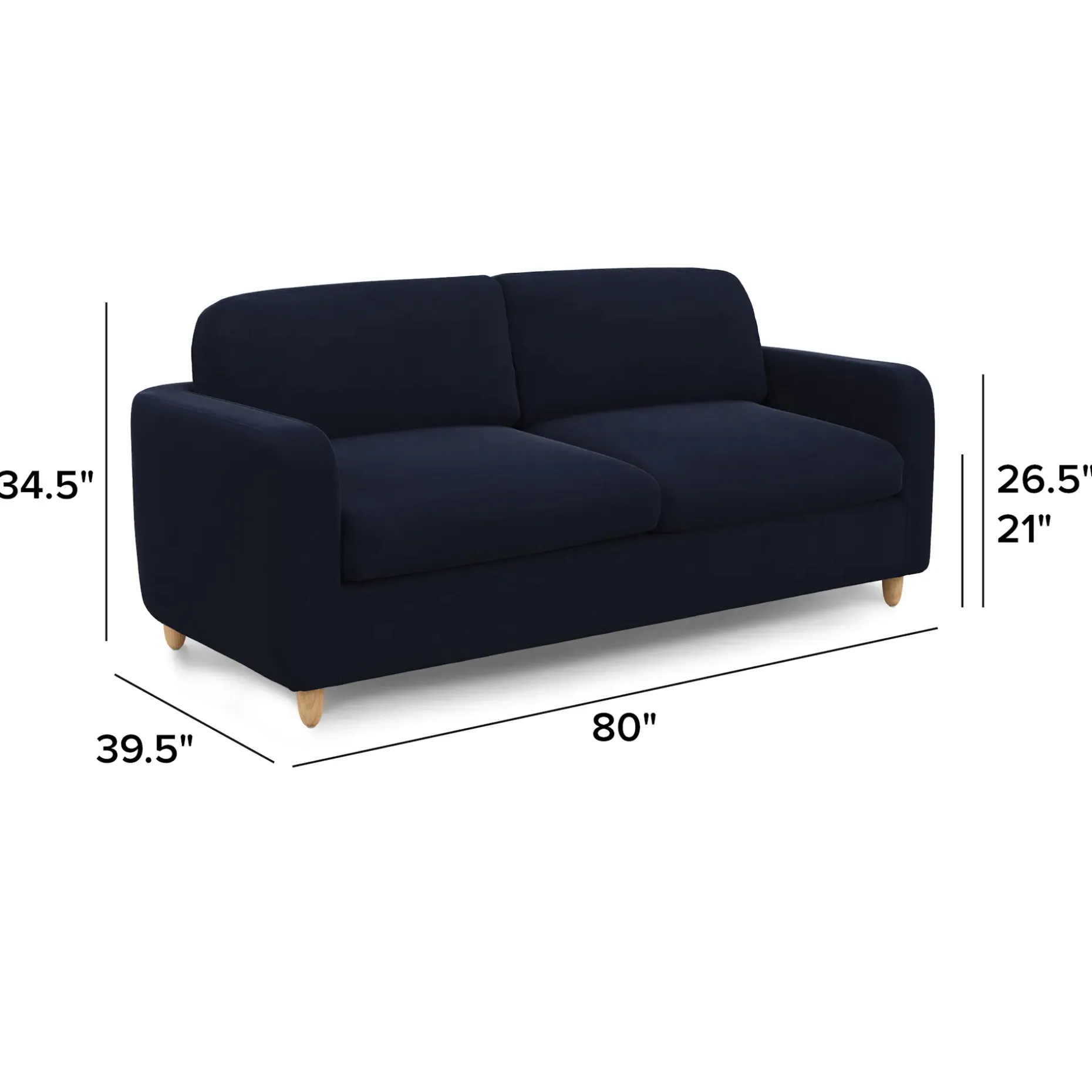 Vati 80" Velvet Sofa Bed - Natural Oak and Hale Ink