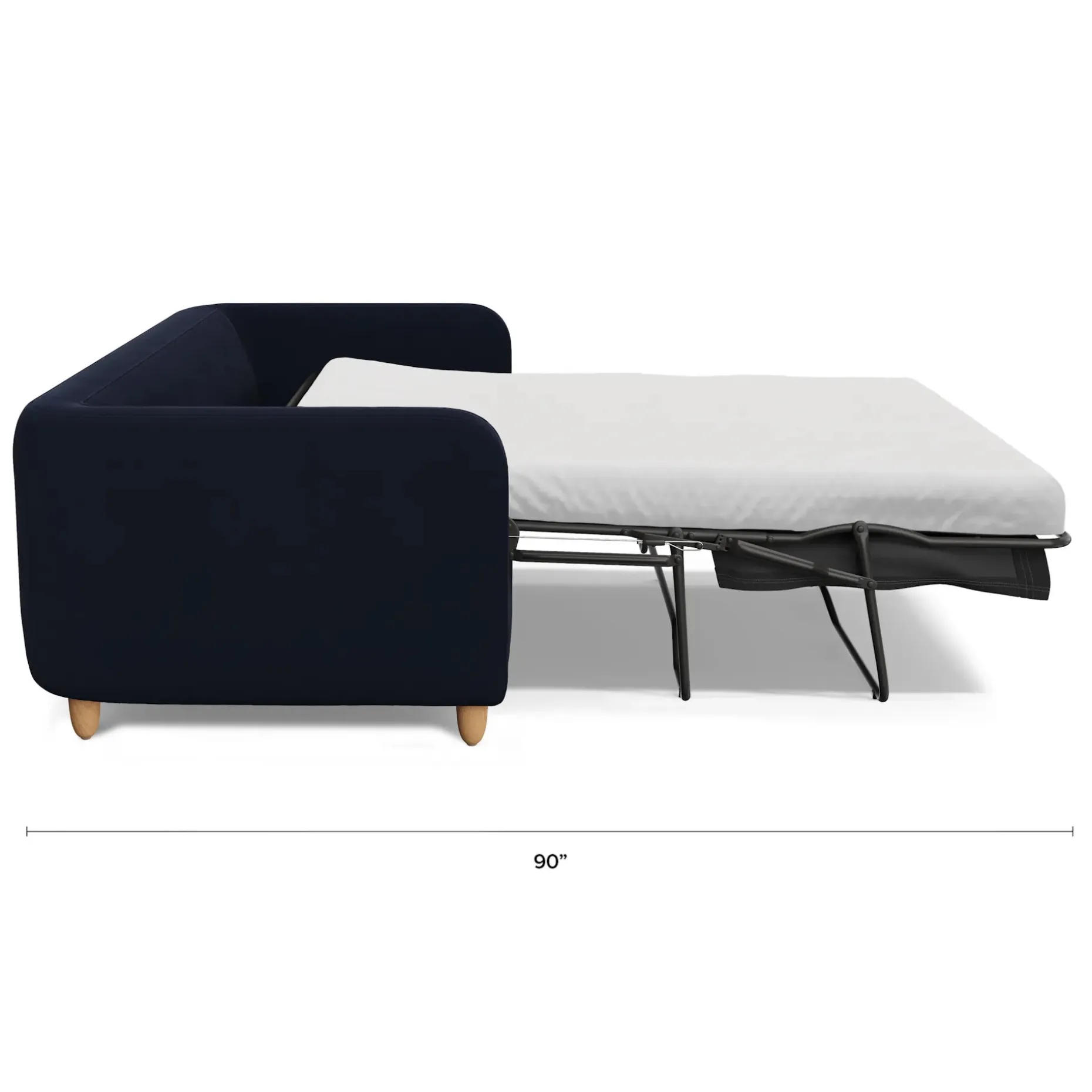 Vati 80" Velvet Sofa Bed - Natural Oak and Hale Ink