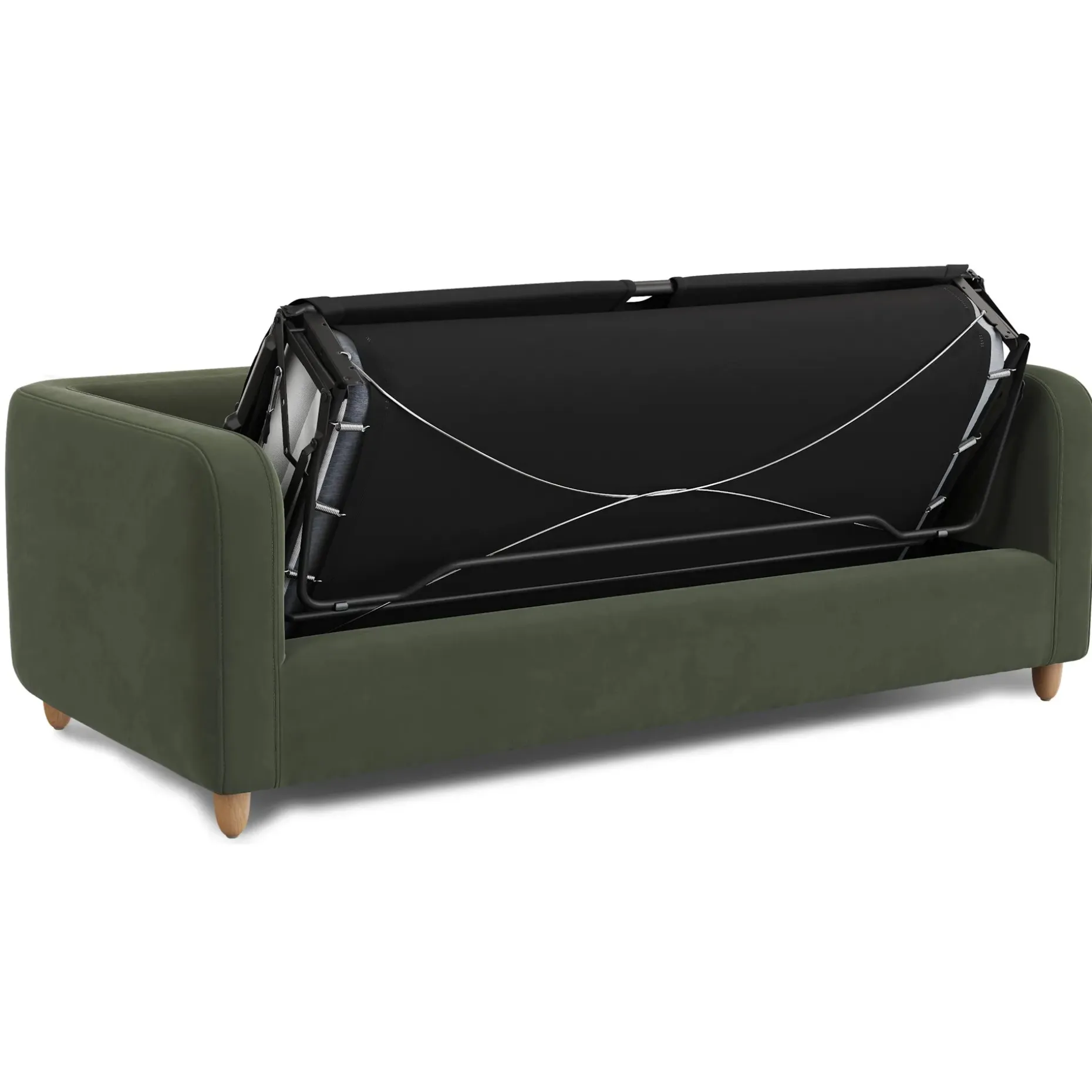 Vati 80" Velvet Sofa Bed - Natural Oak and Hale Fir Green