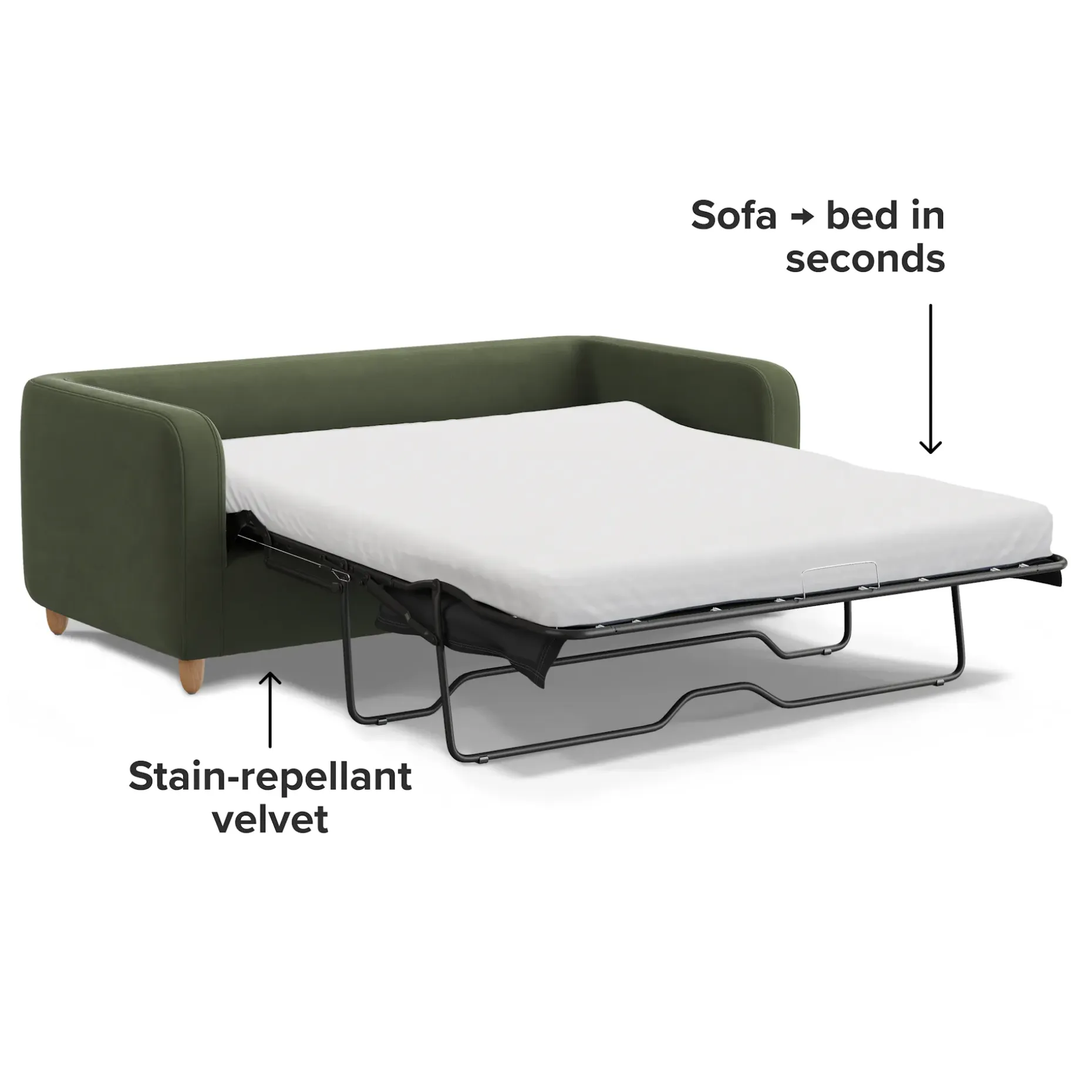 Vati 80" Velvet Sofa Bed - Natural Oak and Hale Fir Green