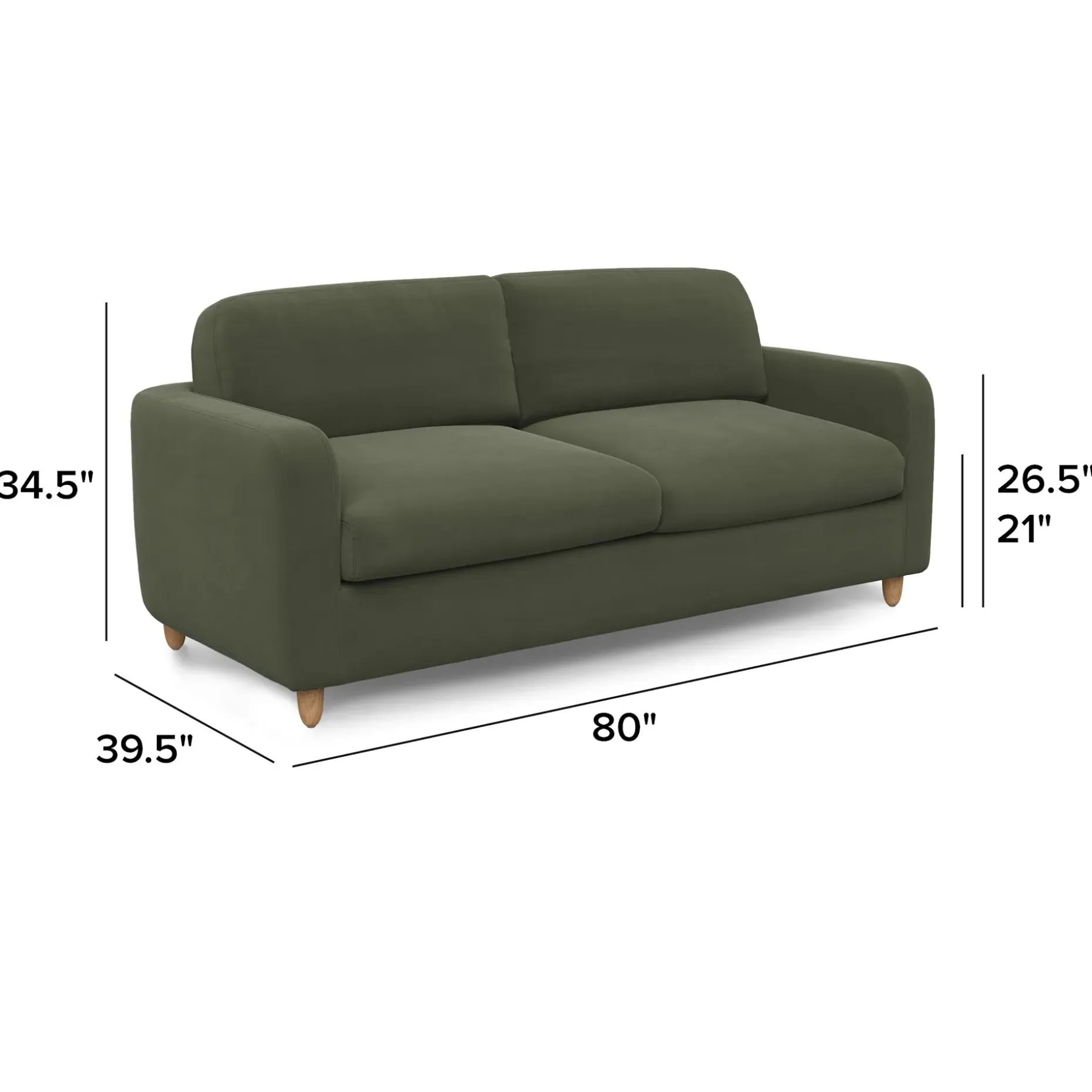 Vati 80" Velvet Sofa Bed - Natural Oak and Hale Fir Green