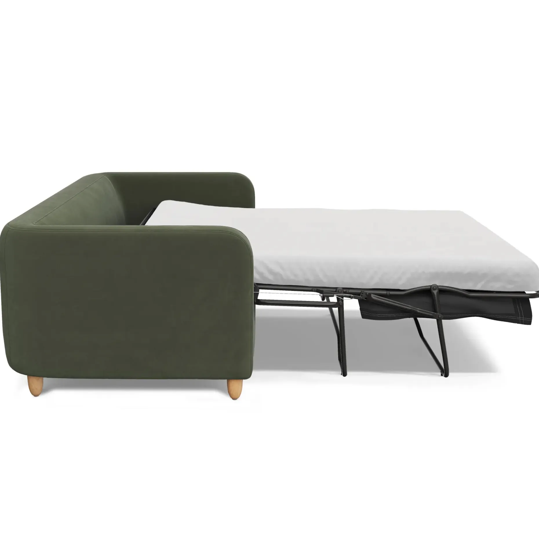 Vati 80" Velvet Sofa Bed - Natural Oak and Hale Fir Green