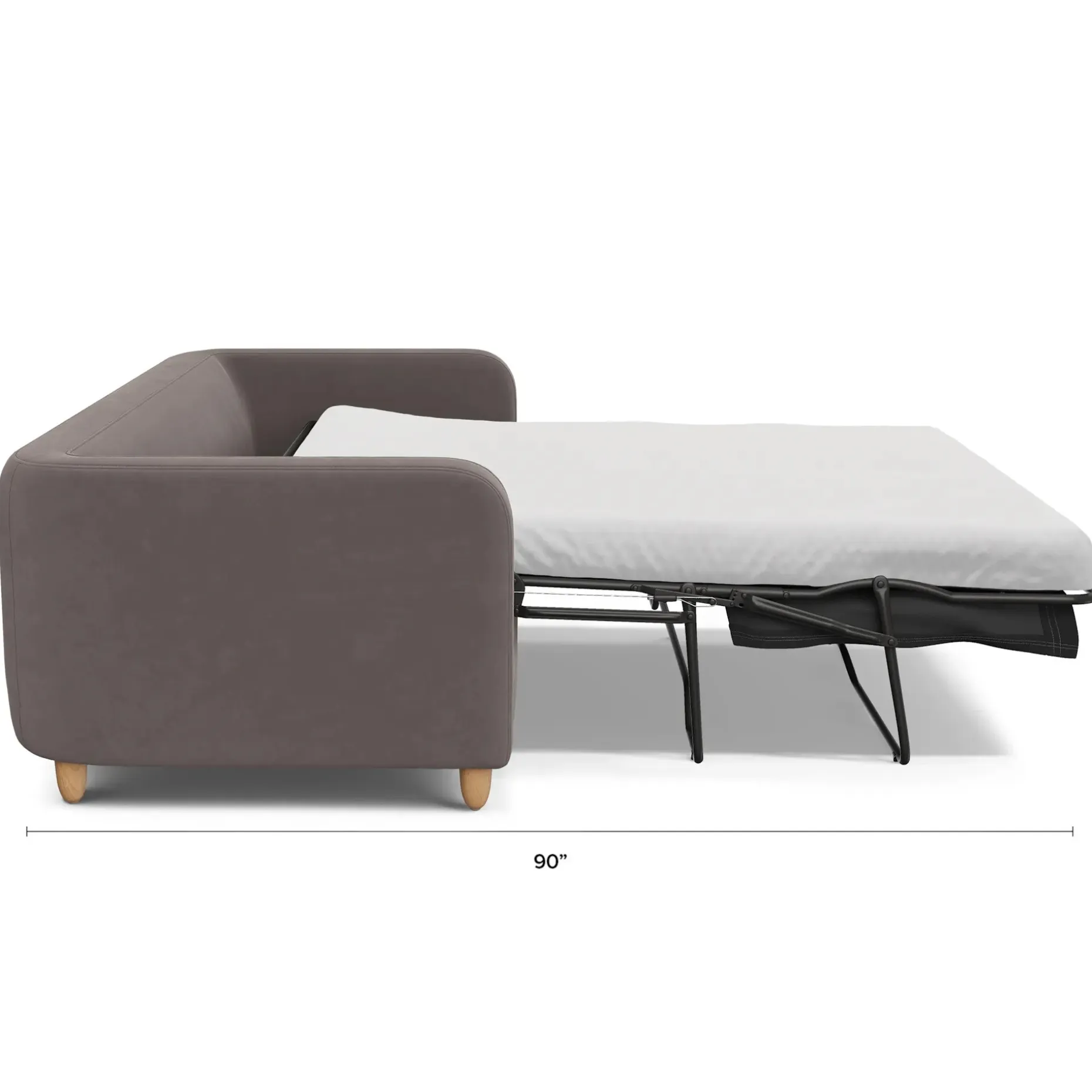 Vati 80" Velvet Sofa Bed - Natural Oak and Hale Warm Gray
