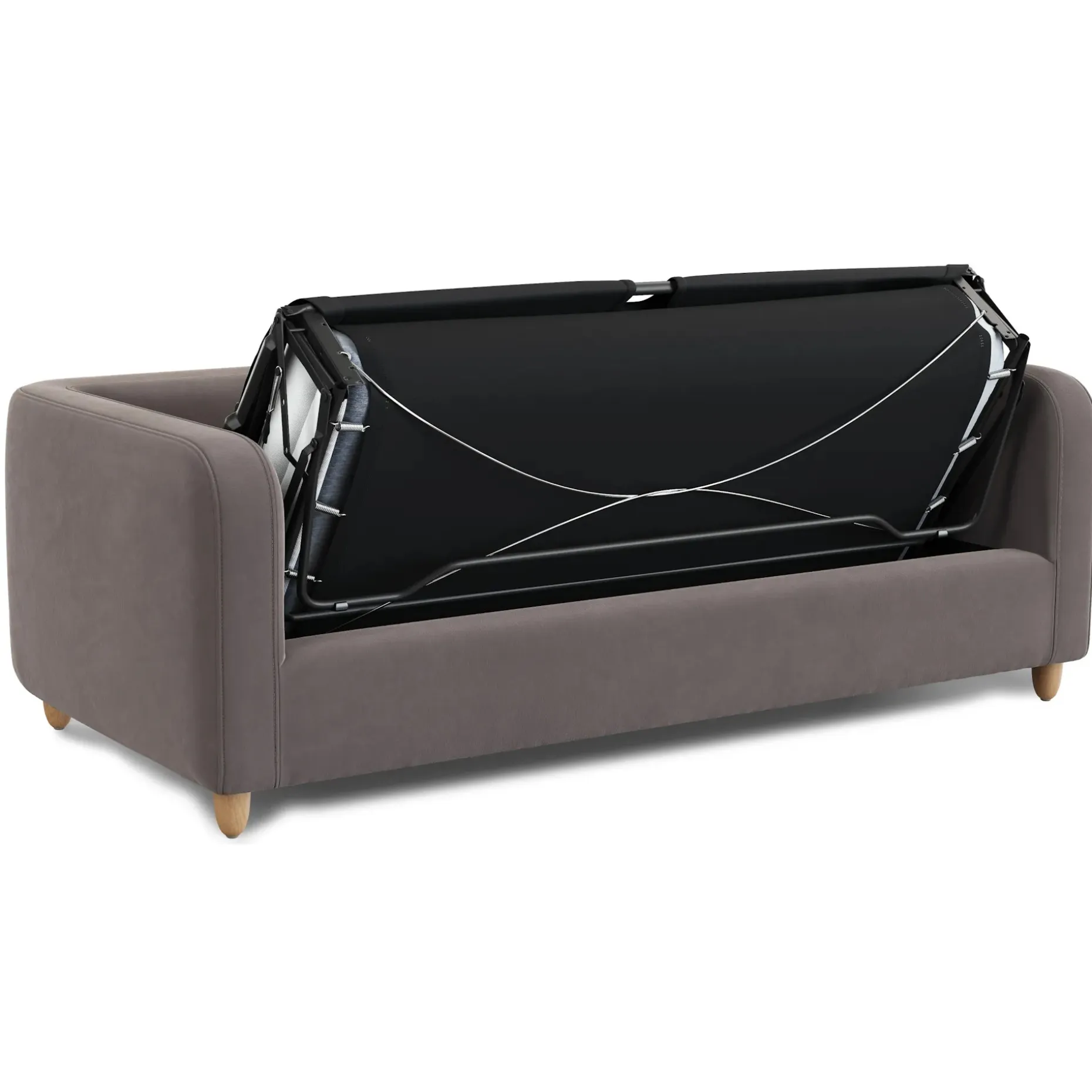 Vati 80" Velvet Sofa Bed - Natural Oak and Hale Warm Gray
