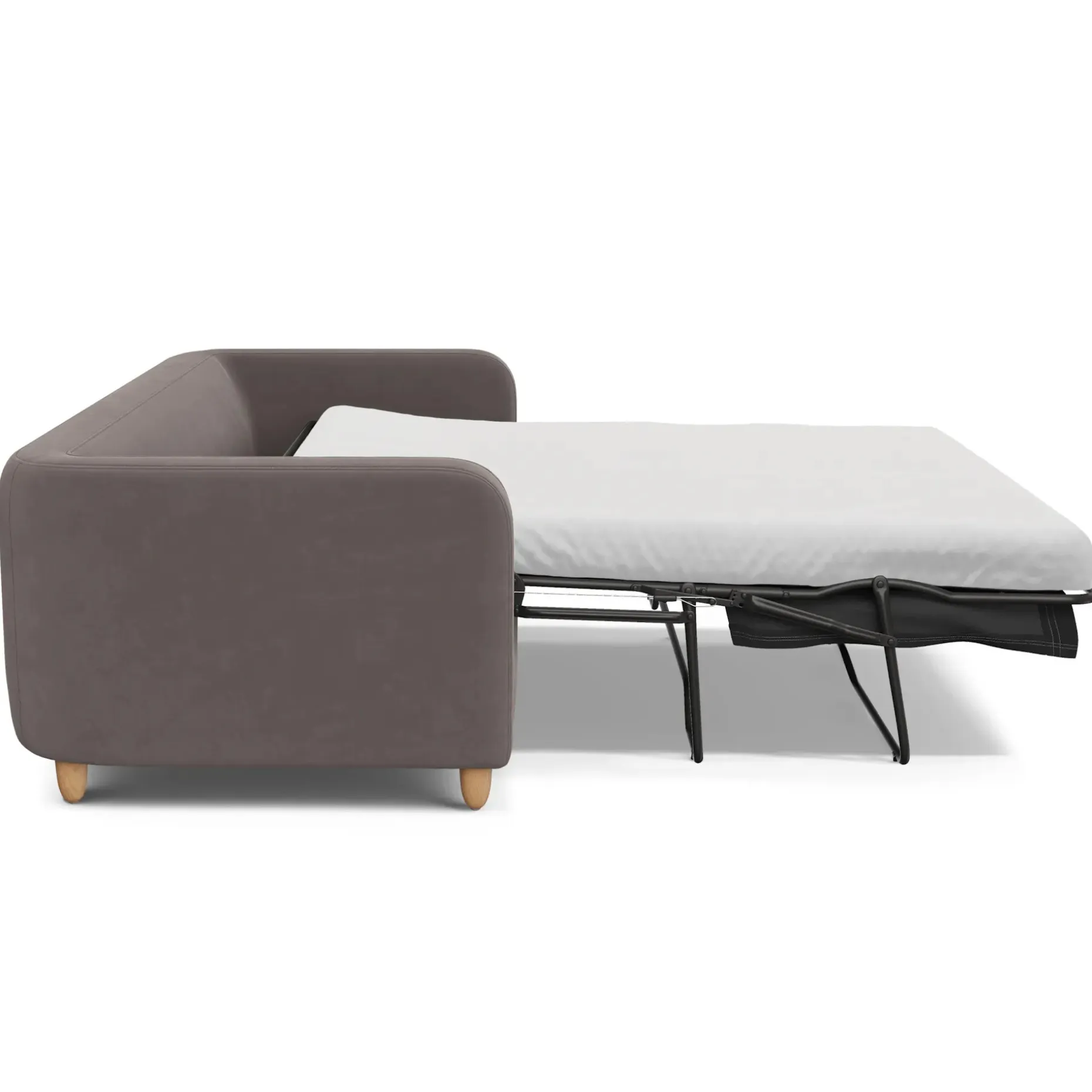 Vati 80" Velvet Sofa Bed - Natural Oak and Hale Warm Gray