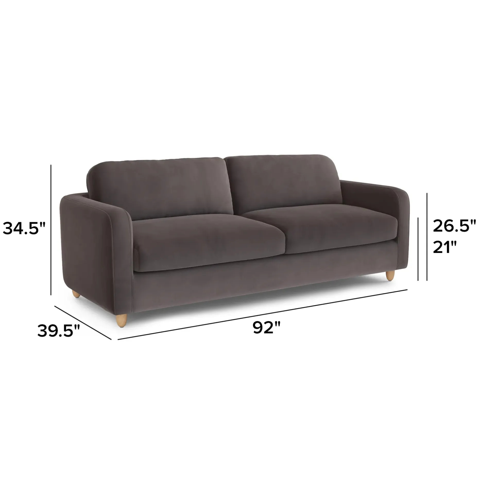 Vati 92" Velvet Sofa - Natural Oak and Hale Warm Gray