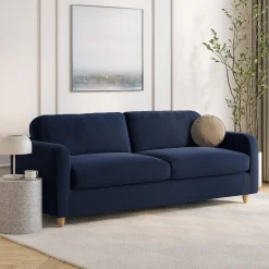 Vati 92" Velvet Sofa - Natural Oak and Hale Ink