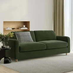 Vati 92" Velvet Sofa - Natural Oak and Hale Fir Green