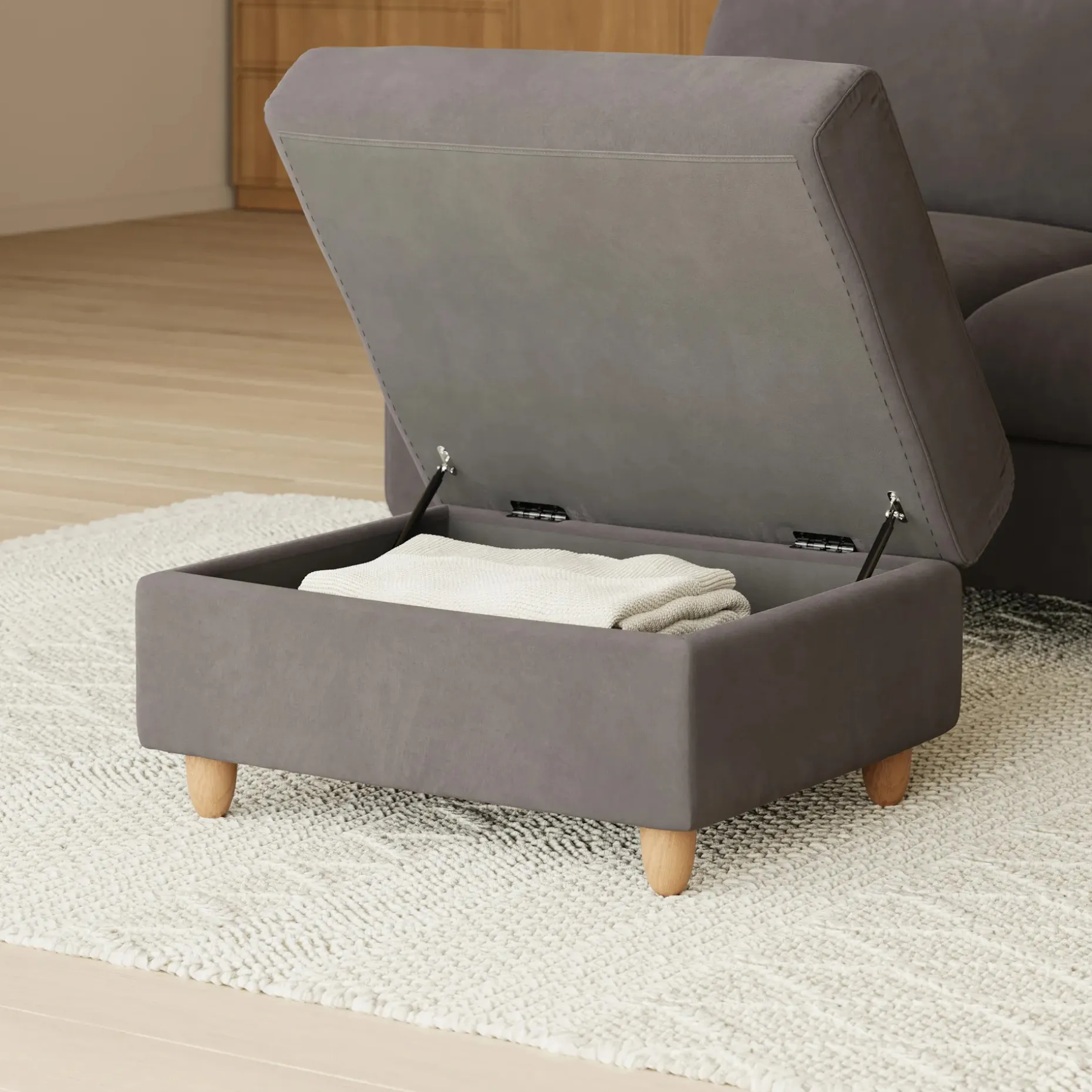 Vati 33" Velvet Storage Ottoman - Hale Warm Gray