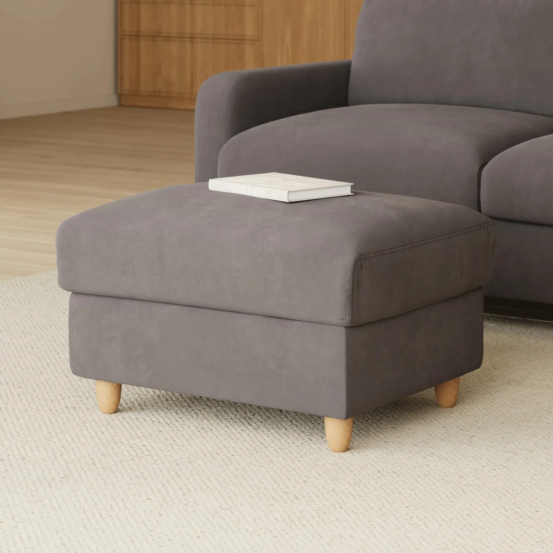 Vati 33" Velvet Storage Ottoman - Hale Warm Gray