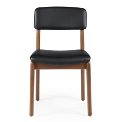 Vila Leather Dining Chair - Walnut and Black Leather