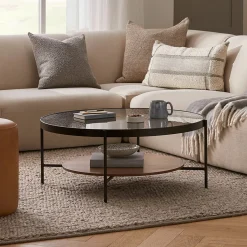 Vitri 36.5" Glass Coffee Table - Walnut