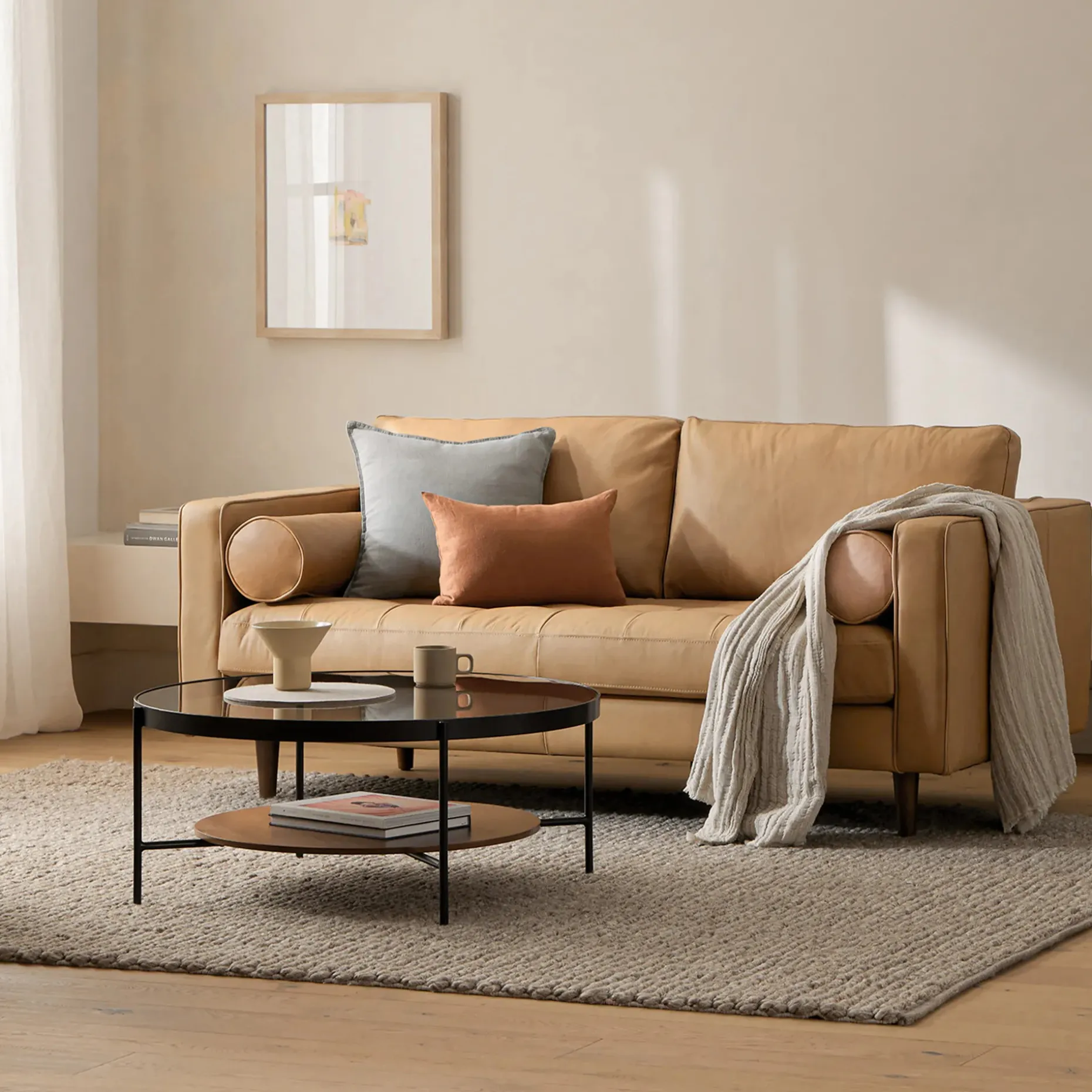 Vitri 36.5" Glass Coffee Table - Walnut
