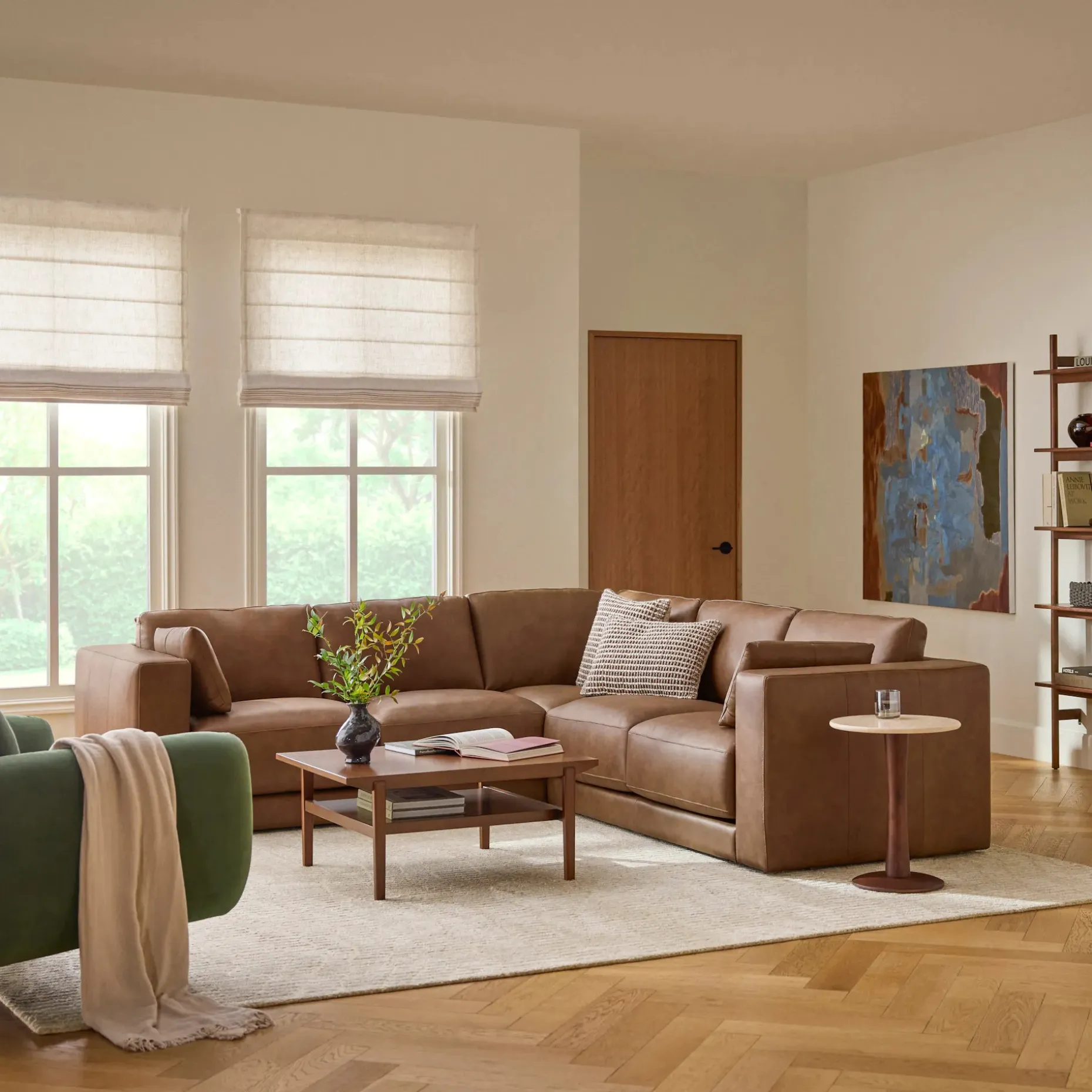 Whitmore 107" Leather Corner Sectional - Lucia Brown