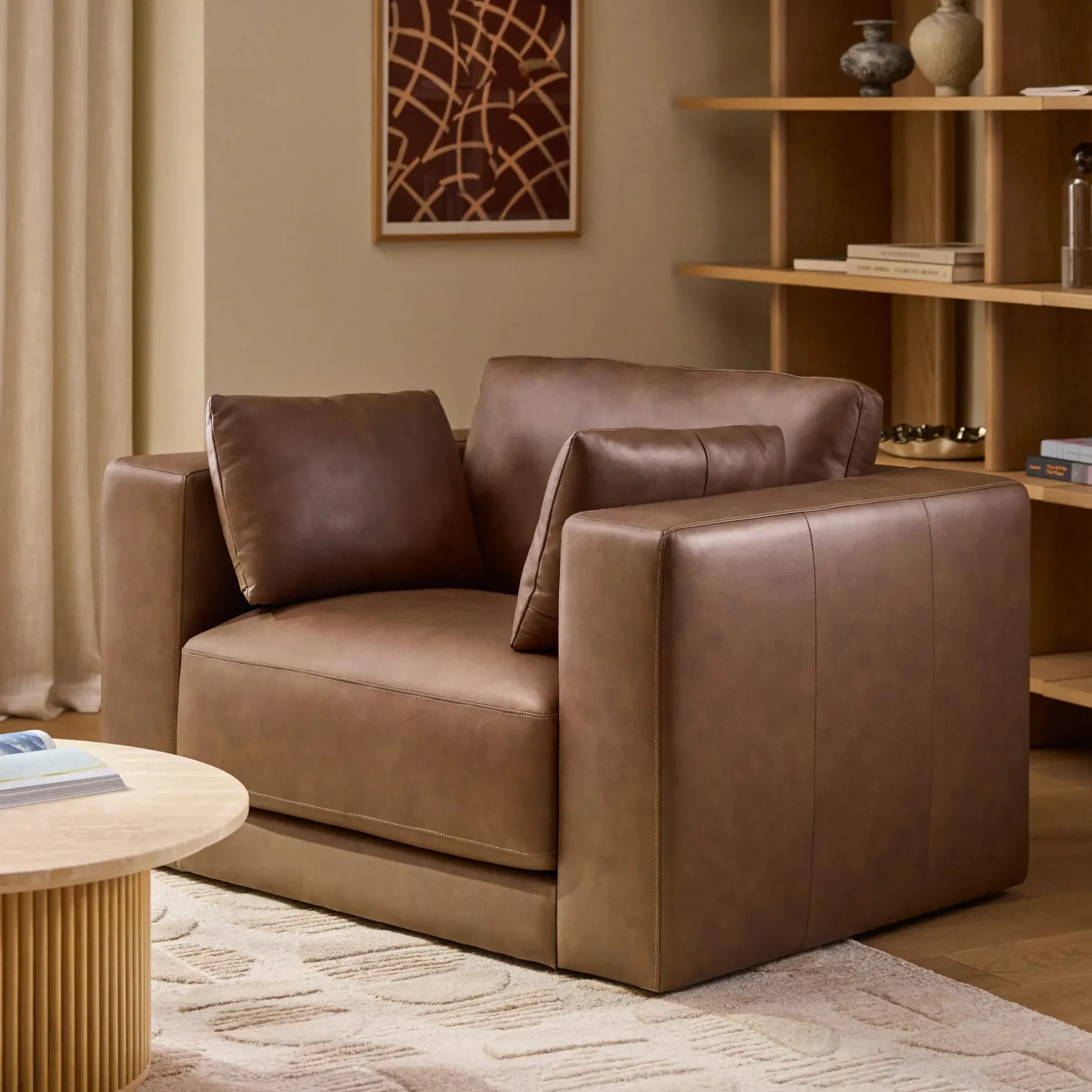 Whitmore 50" Leather Lounge Chair - Lucia Brown