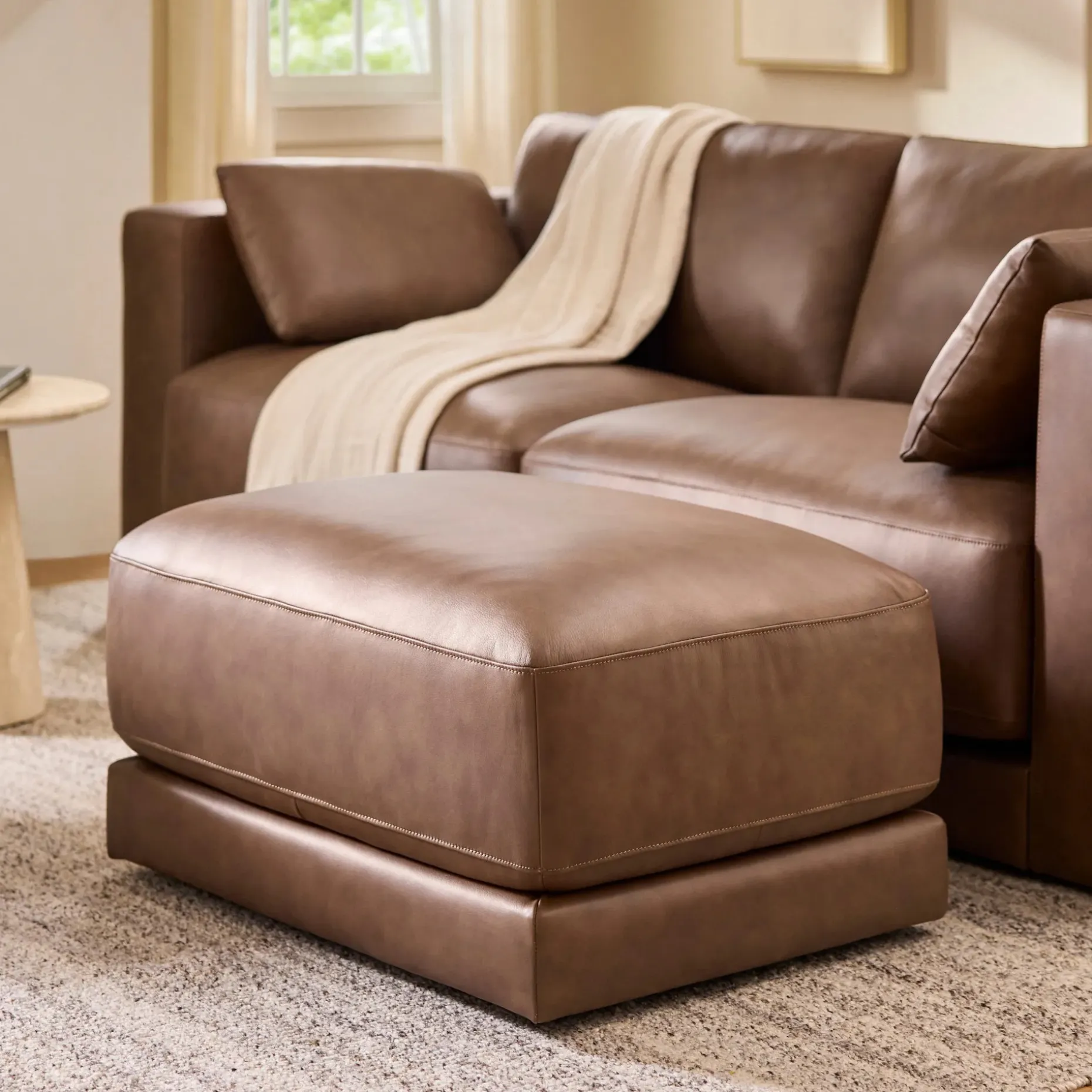 Whitmore 33" Leather Ottoman - Lucia Brown