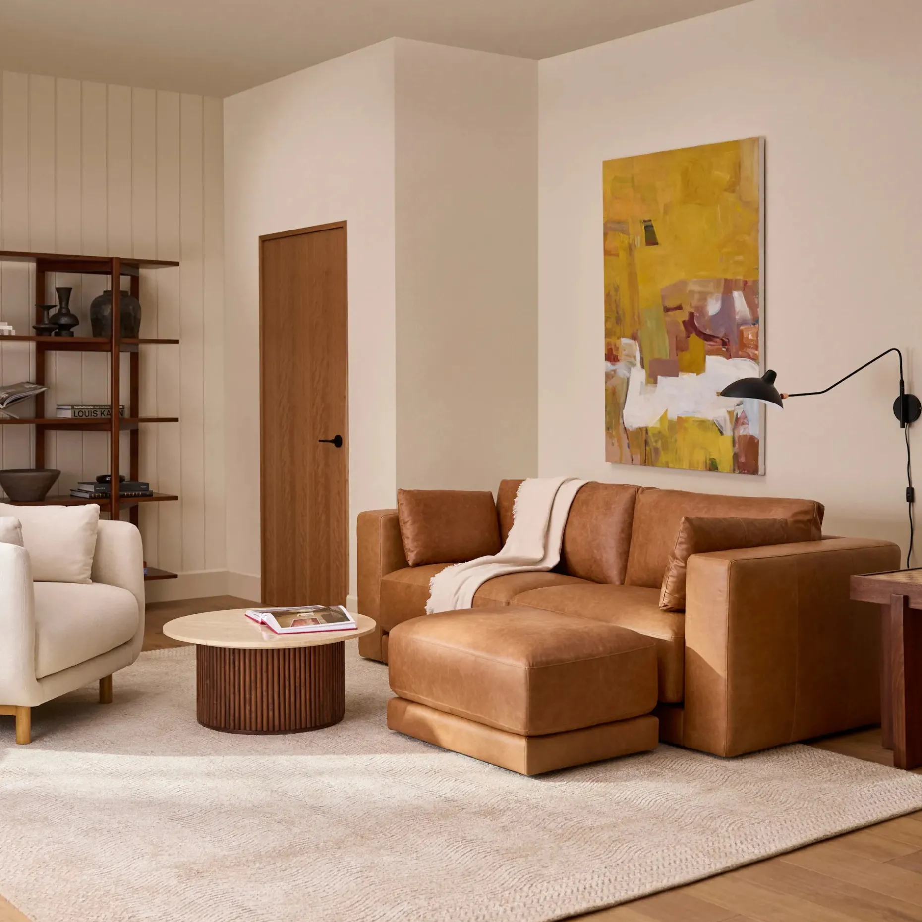 Whitmore 33" Leather Ottoman - Salerno Tan